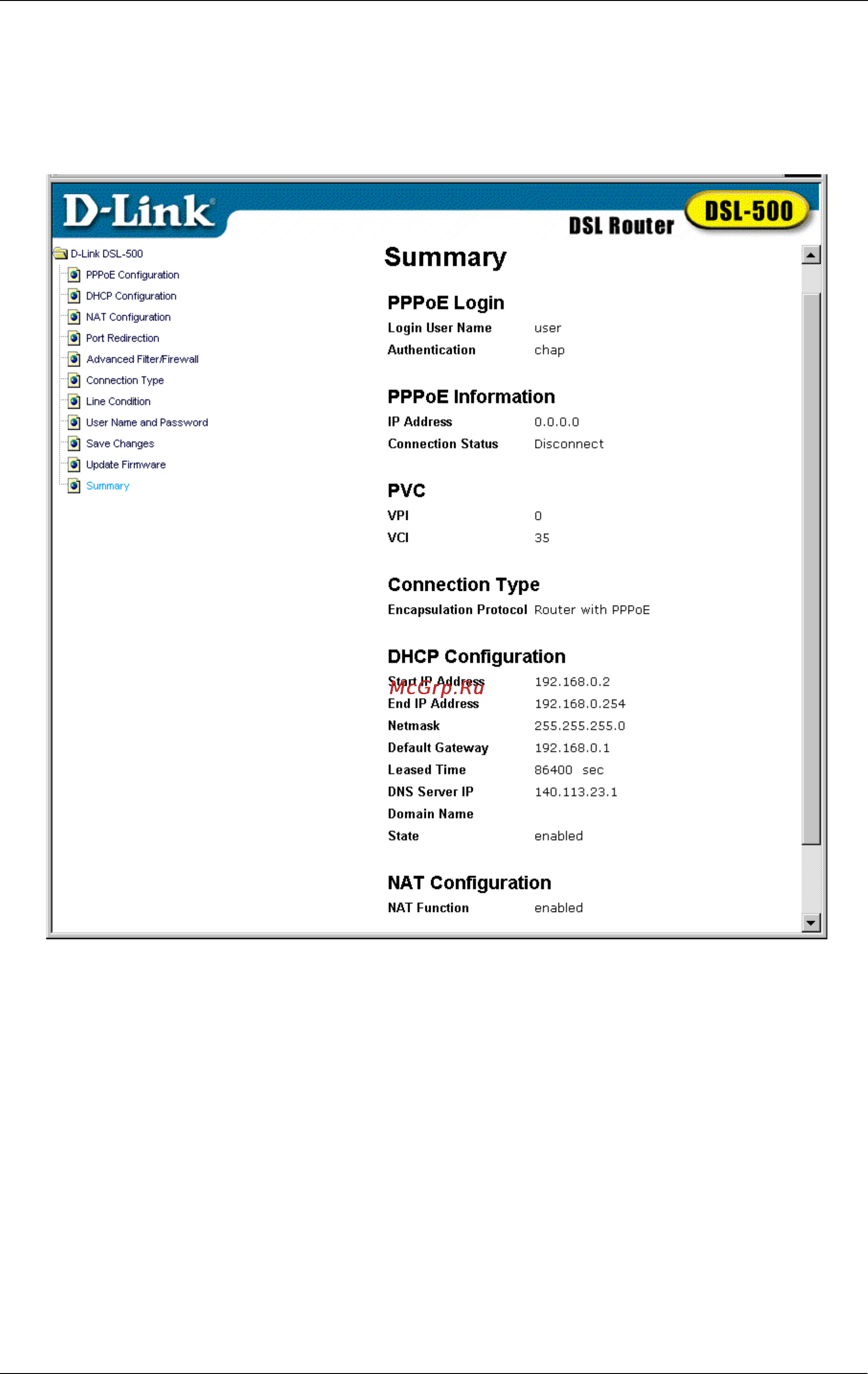 D-Link DSL-500 [56/73] Summary statistics