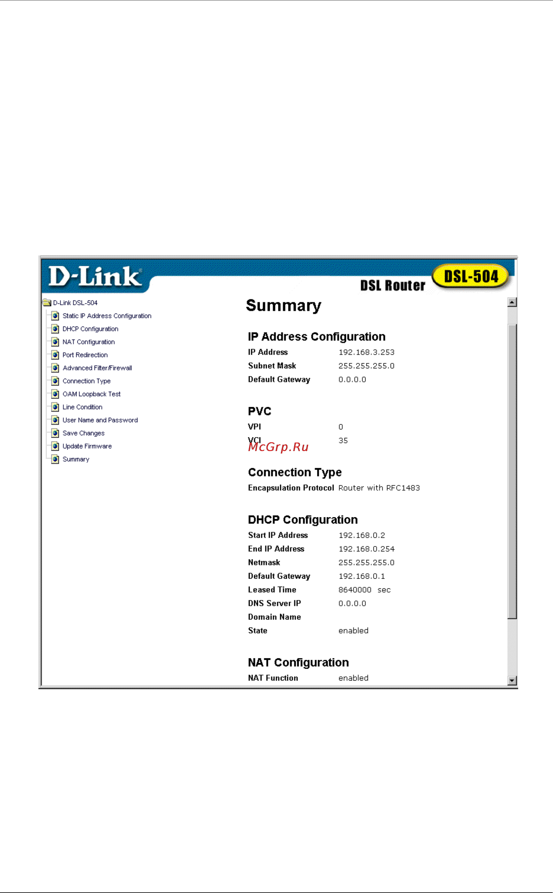 D-Link DSL-504 [55/72] Summary statistics