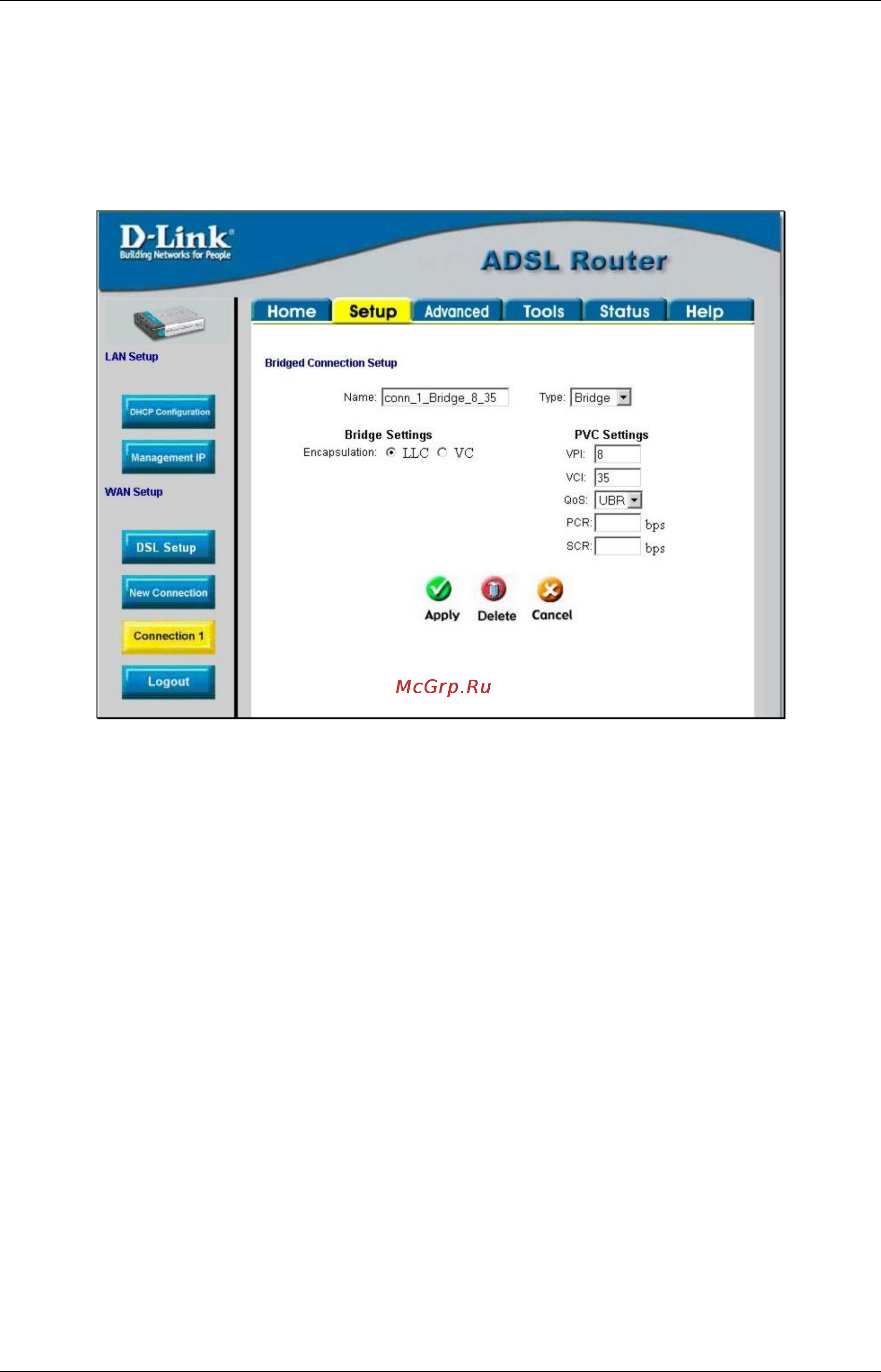 D-Link DSL-562T [36/89] Configure connection 1 for bridge