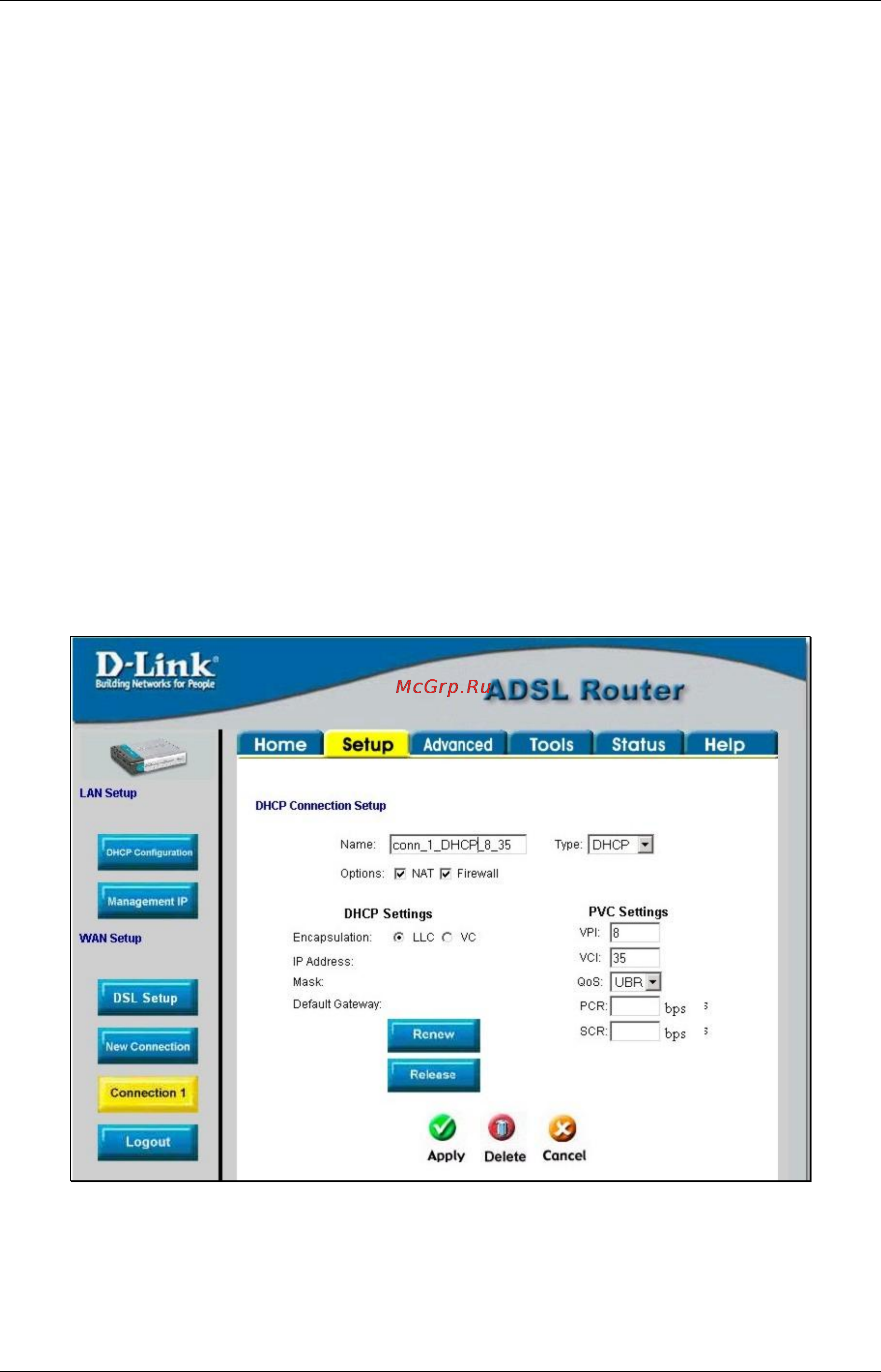 D-Link DSL-562T [38/89] Configure connection 1 for dhcp for wan