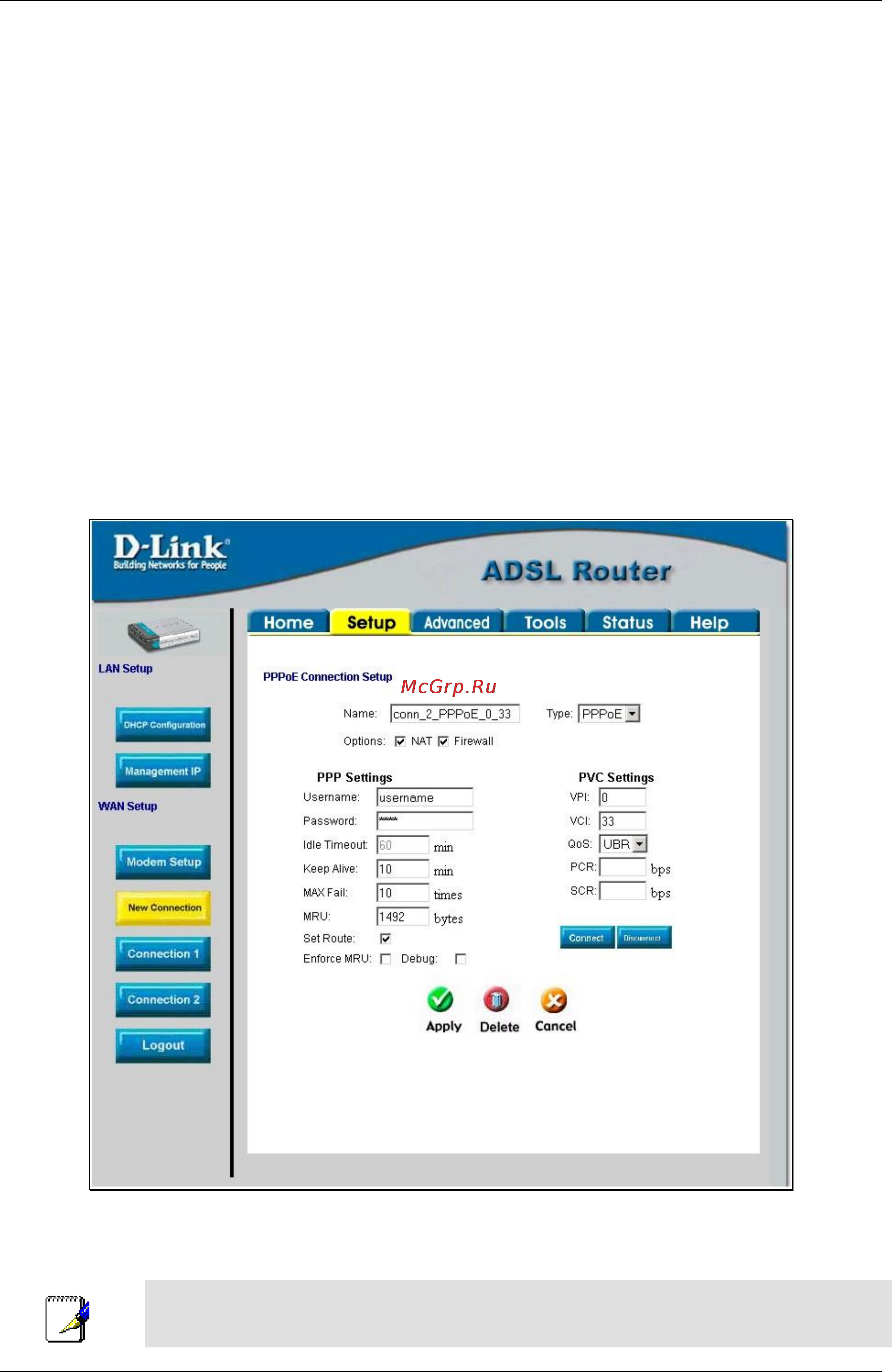 D-Link DSL-562T [41/89] New connection example 1 create a new pppoe connection