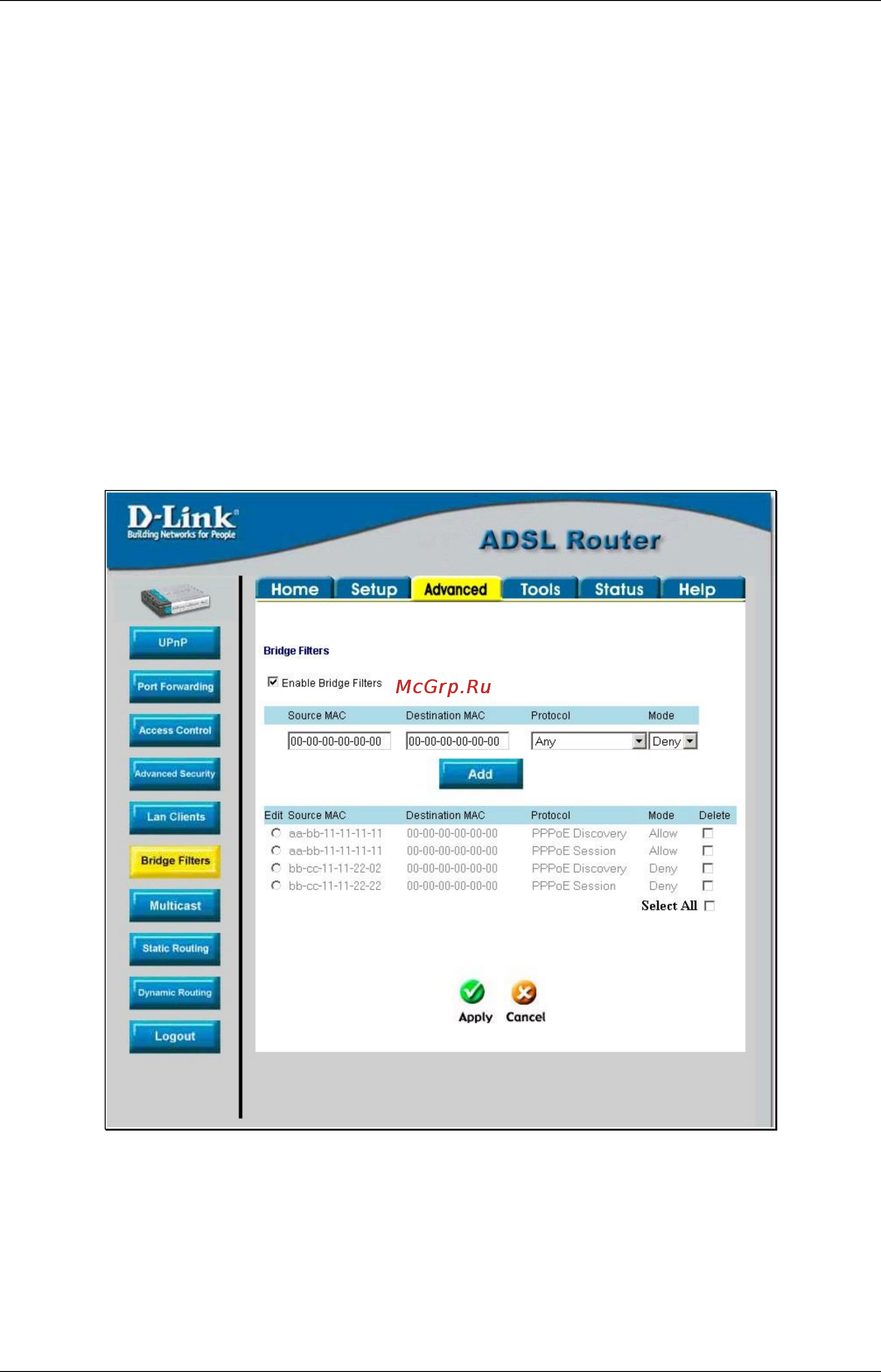 D-Link DSL-562T [58/89] Bridge filters