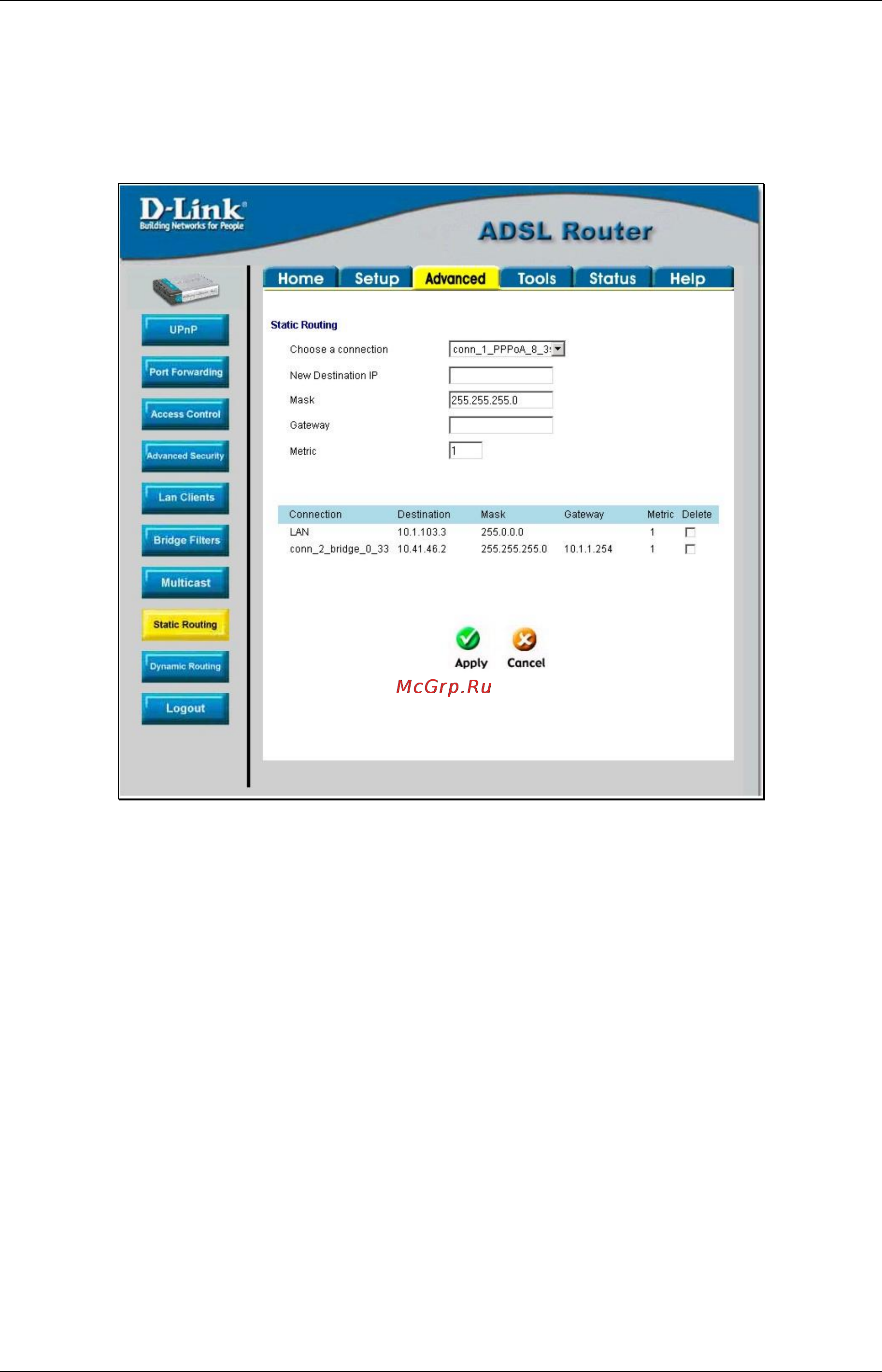 D-Link DSL-562T [60/89] Static routing
