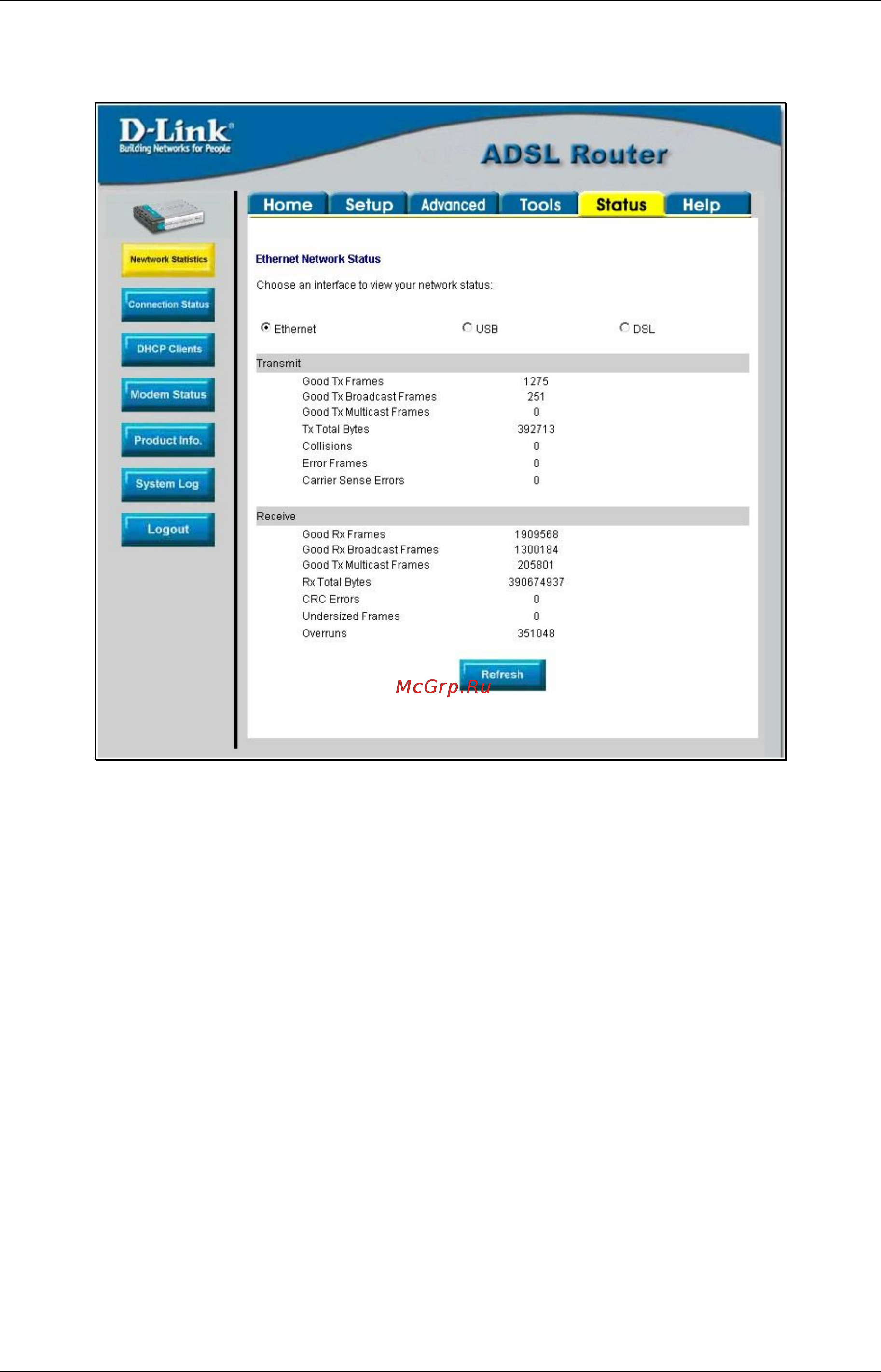 D-Link DSL-562T [71/89] Network statistics