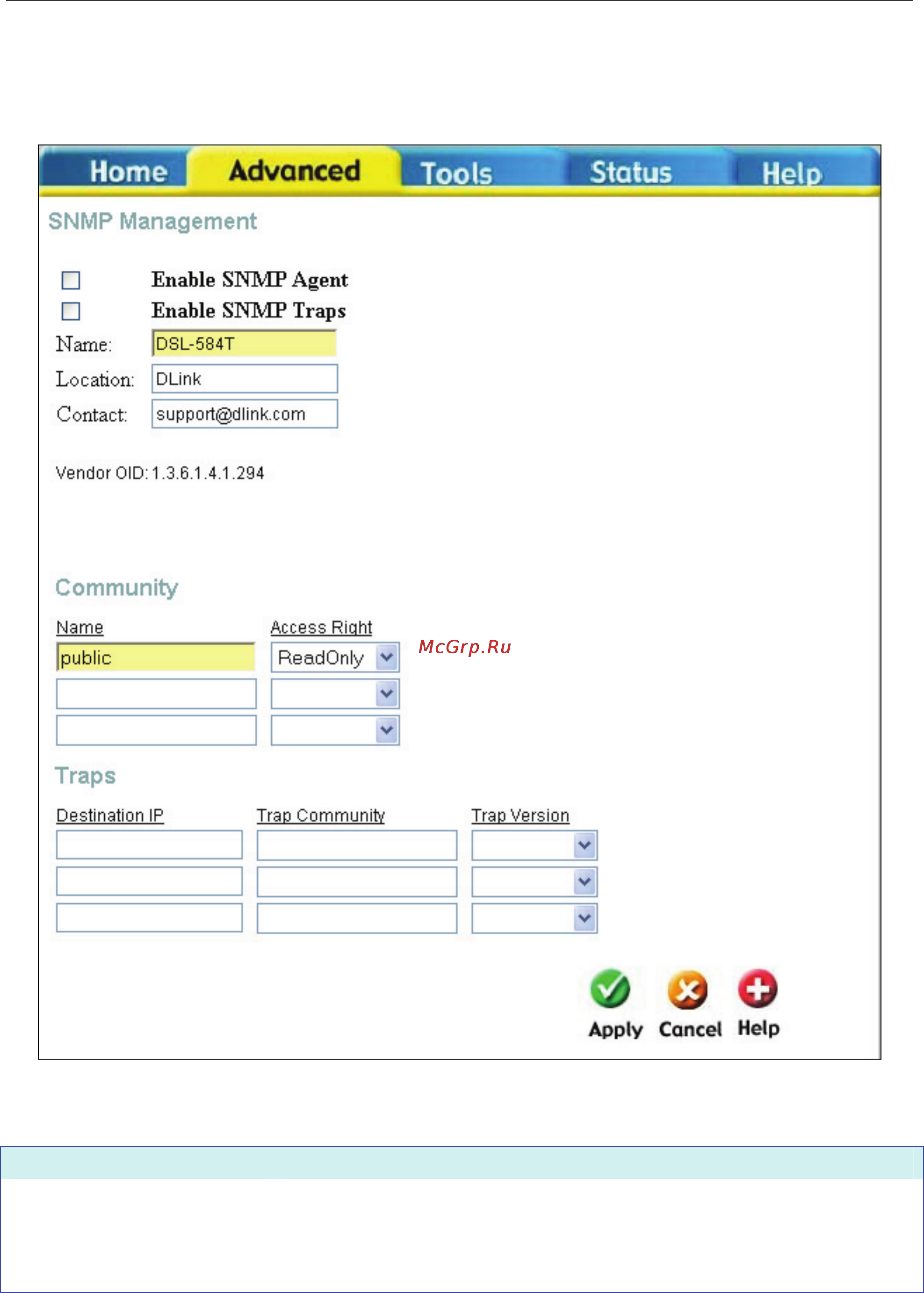 D-Link DSL-584T [59/101] Snmp category parameters