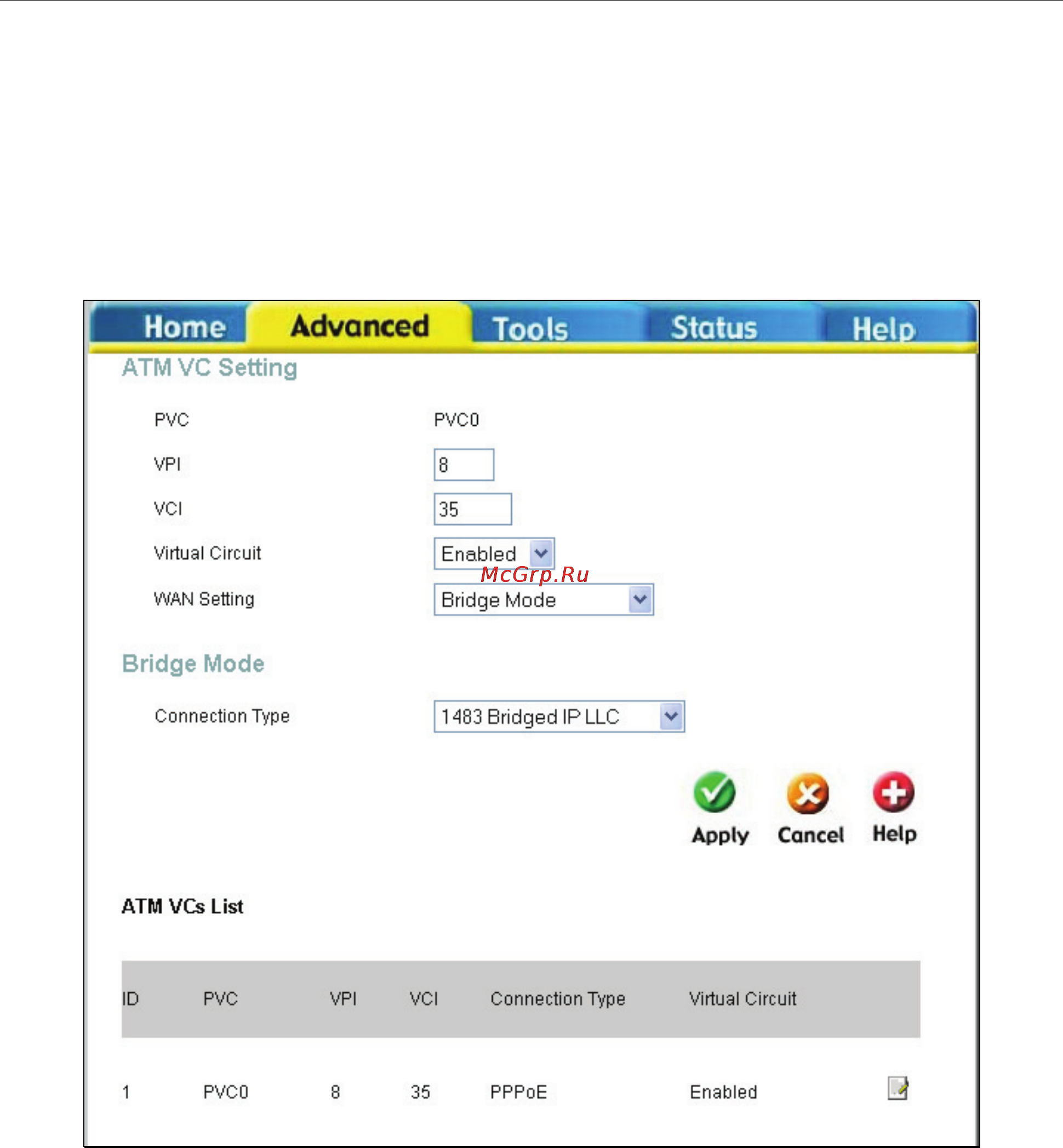 D-Link DSL-584T [68/101] Atm vcc