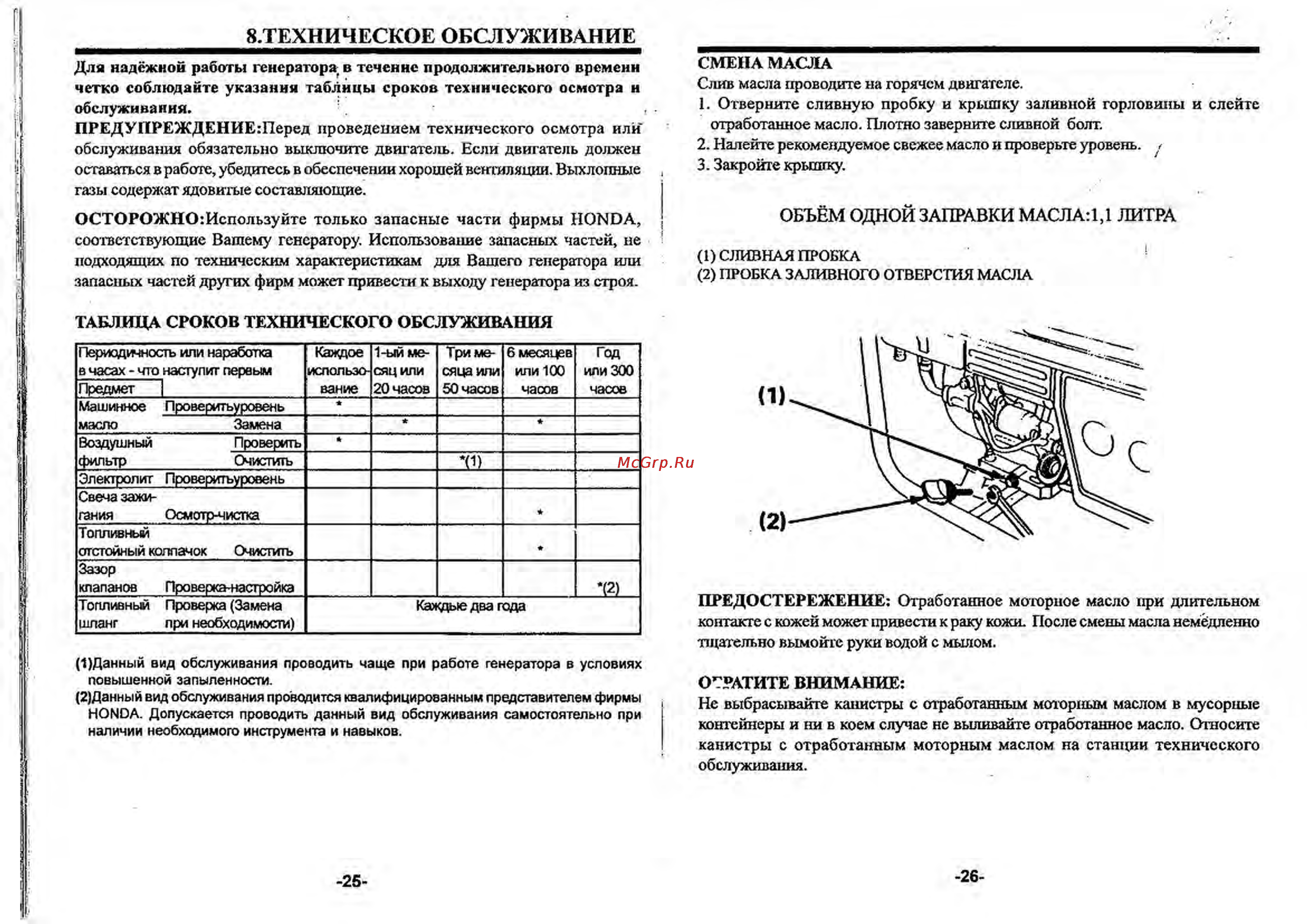 Honda EP2500 [14/18] Техническое обслуживание