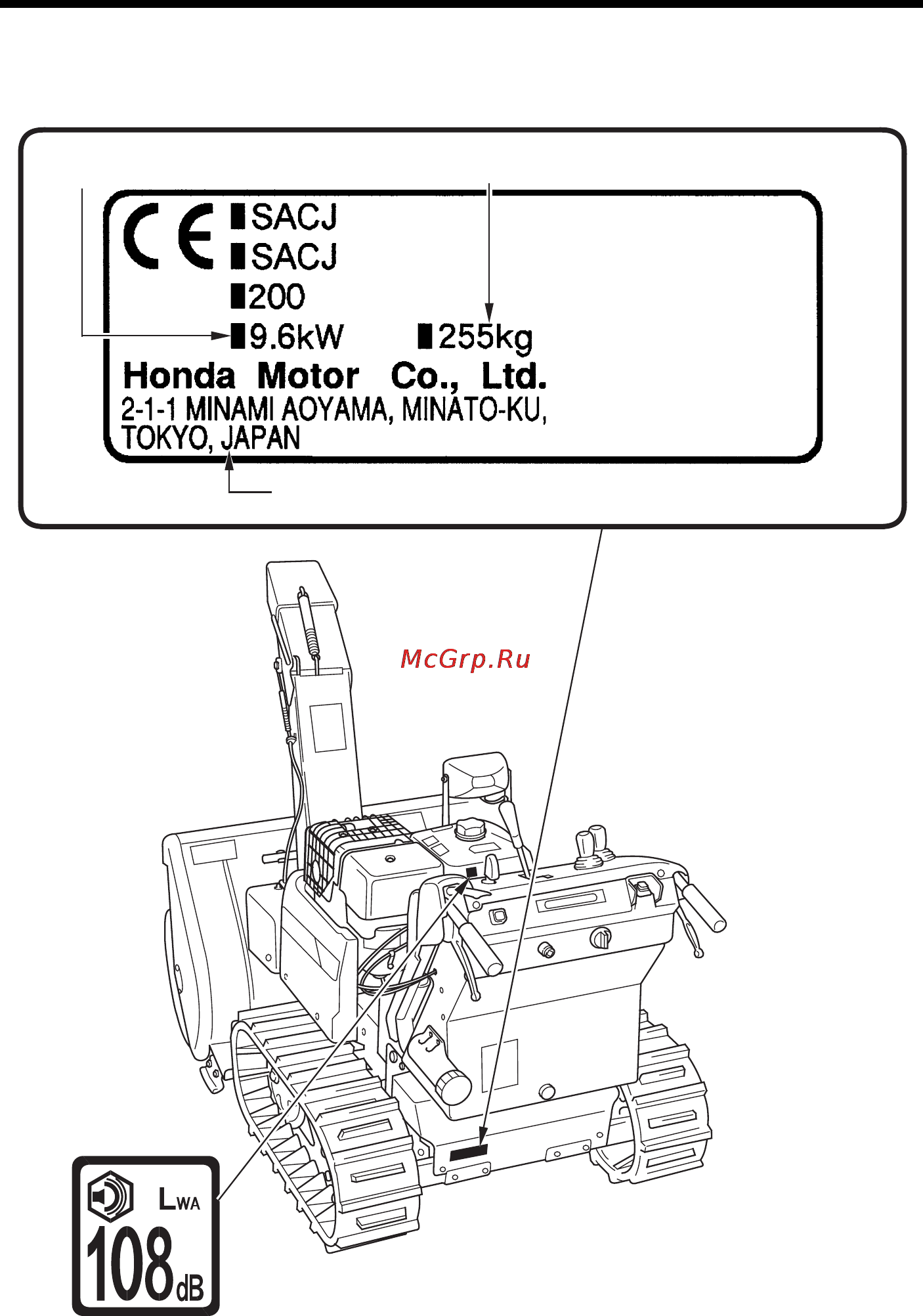 Honda HS1180I [12/83] Расположение сертификационной таблички