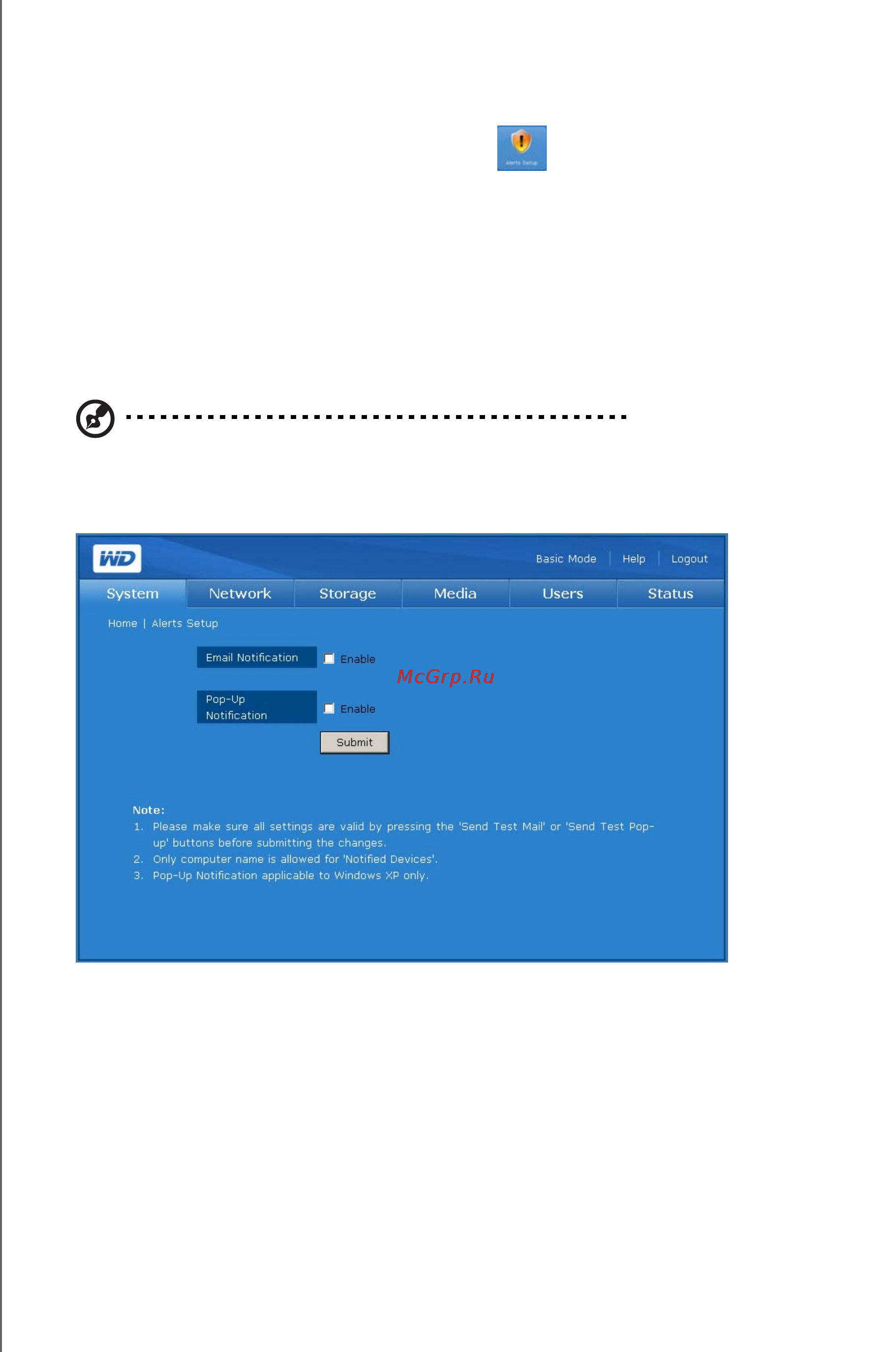 Western Digital WDH1NC20000E 2Tb [118/217] Alerts setup настройка уведомлений