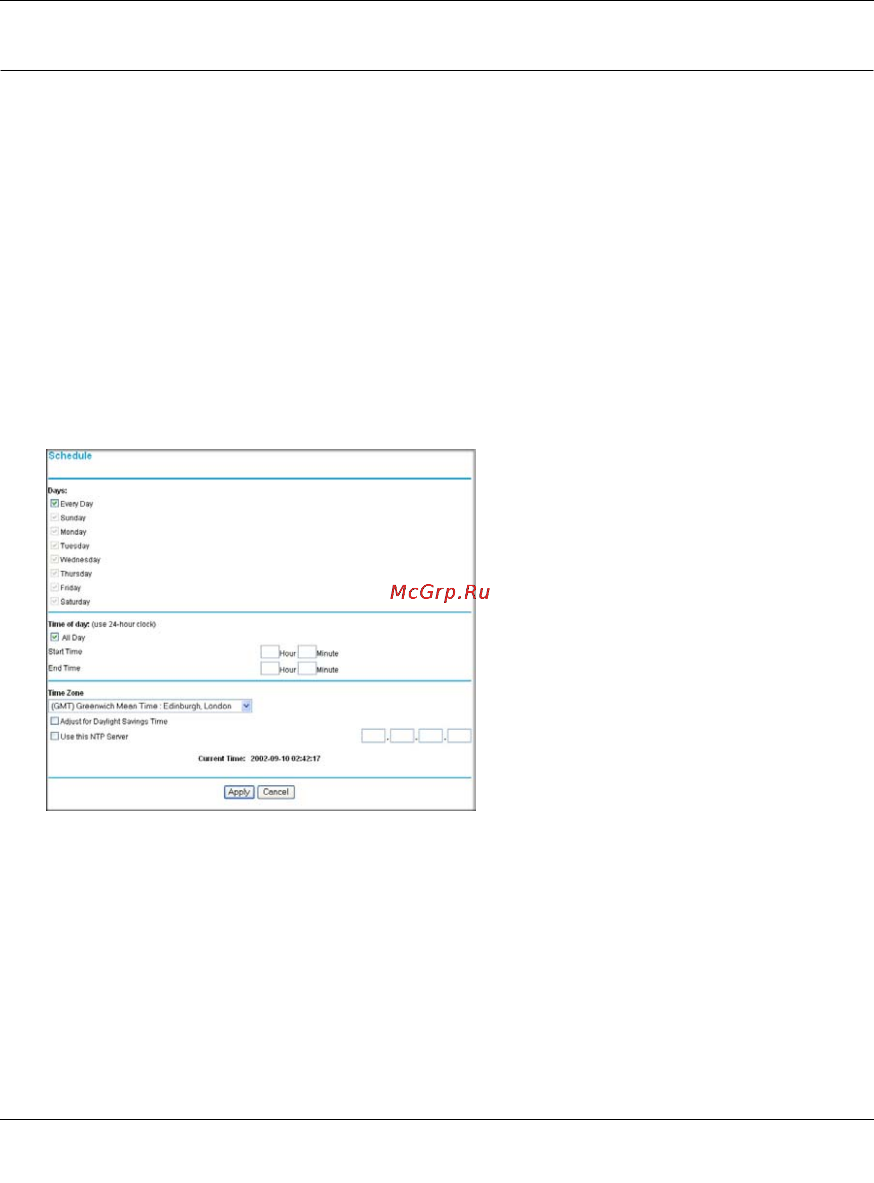 Netgear DG834G [72/204] Setting times and scheduling firewall services