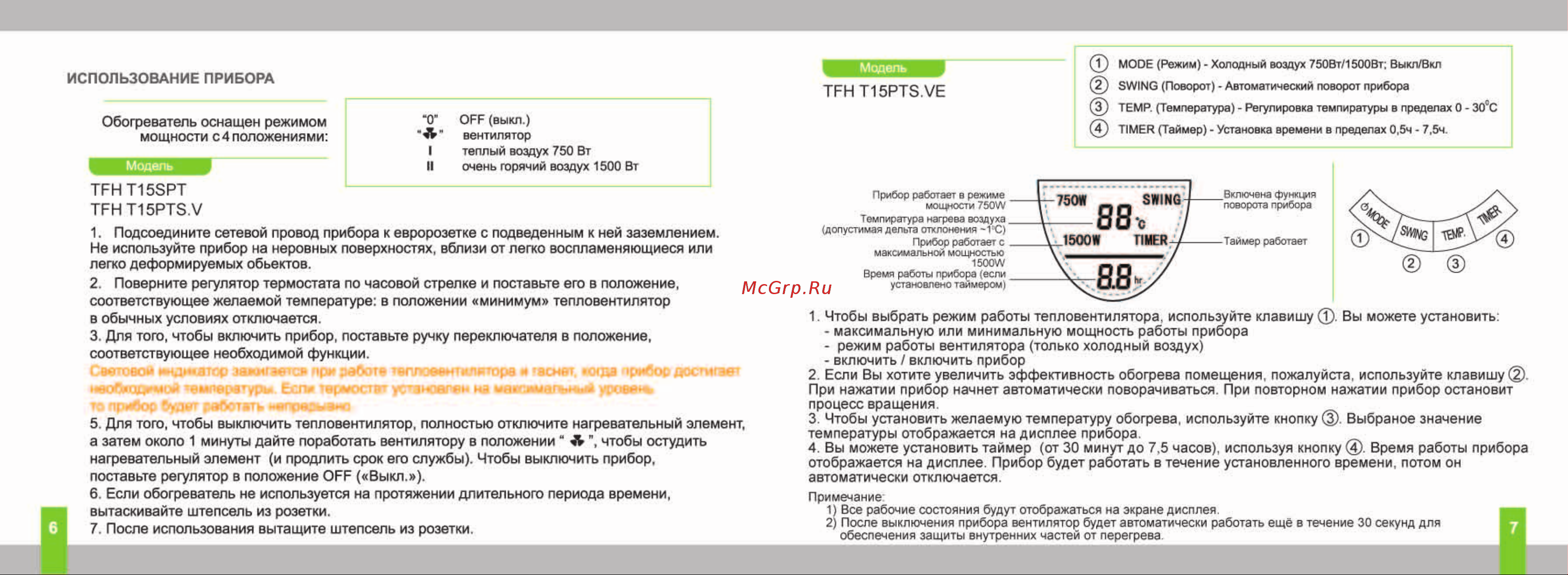 Timberk TFH T15PTS.VE Инструкция по эксплуатации онлайн [4/6] 10957