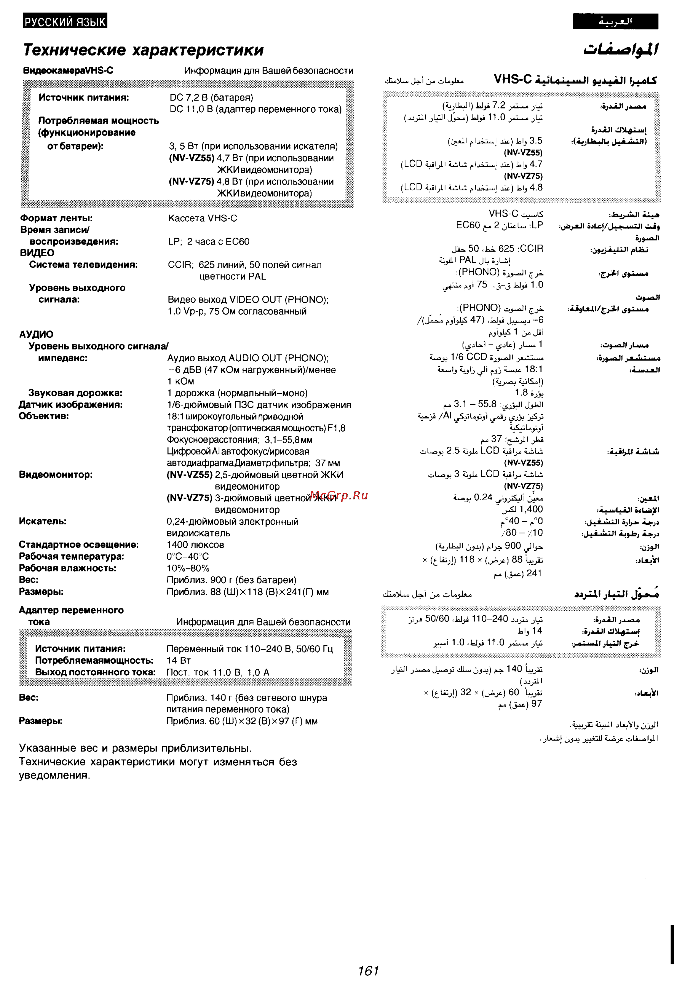 Panasonic NV-VZ55ENC [144/147] Технические характеристики