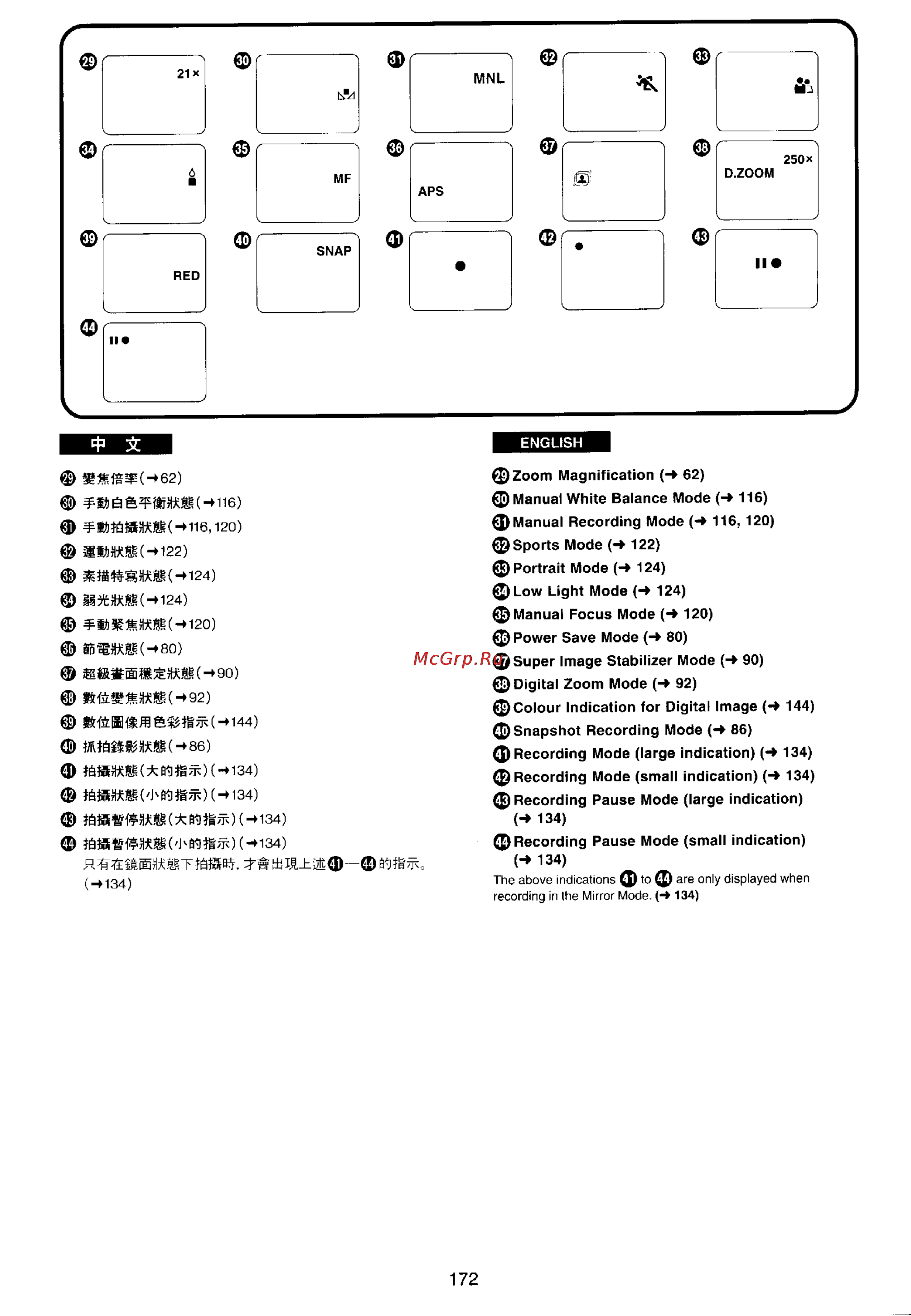 Panasonic NV-VX77EN [161/169] The above indications to are only displayed when recording in the mirror mode 134