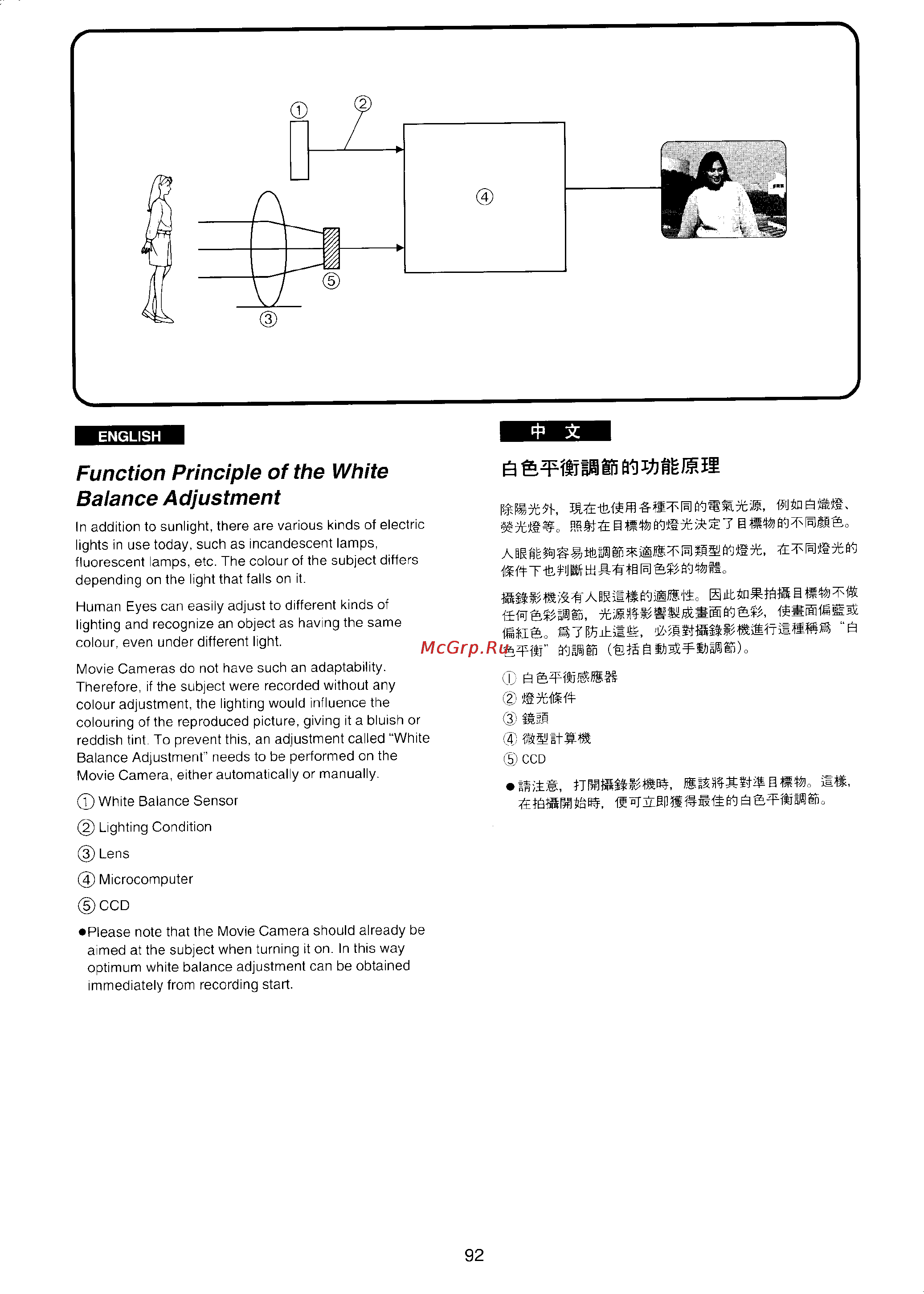 Panasonic NV-VX3 [85/132] Function principle of the white balance adjustment