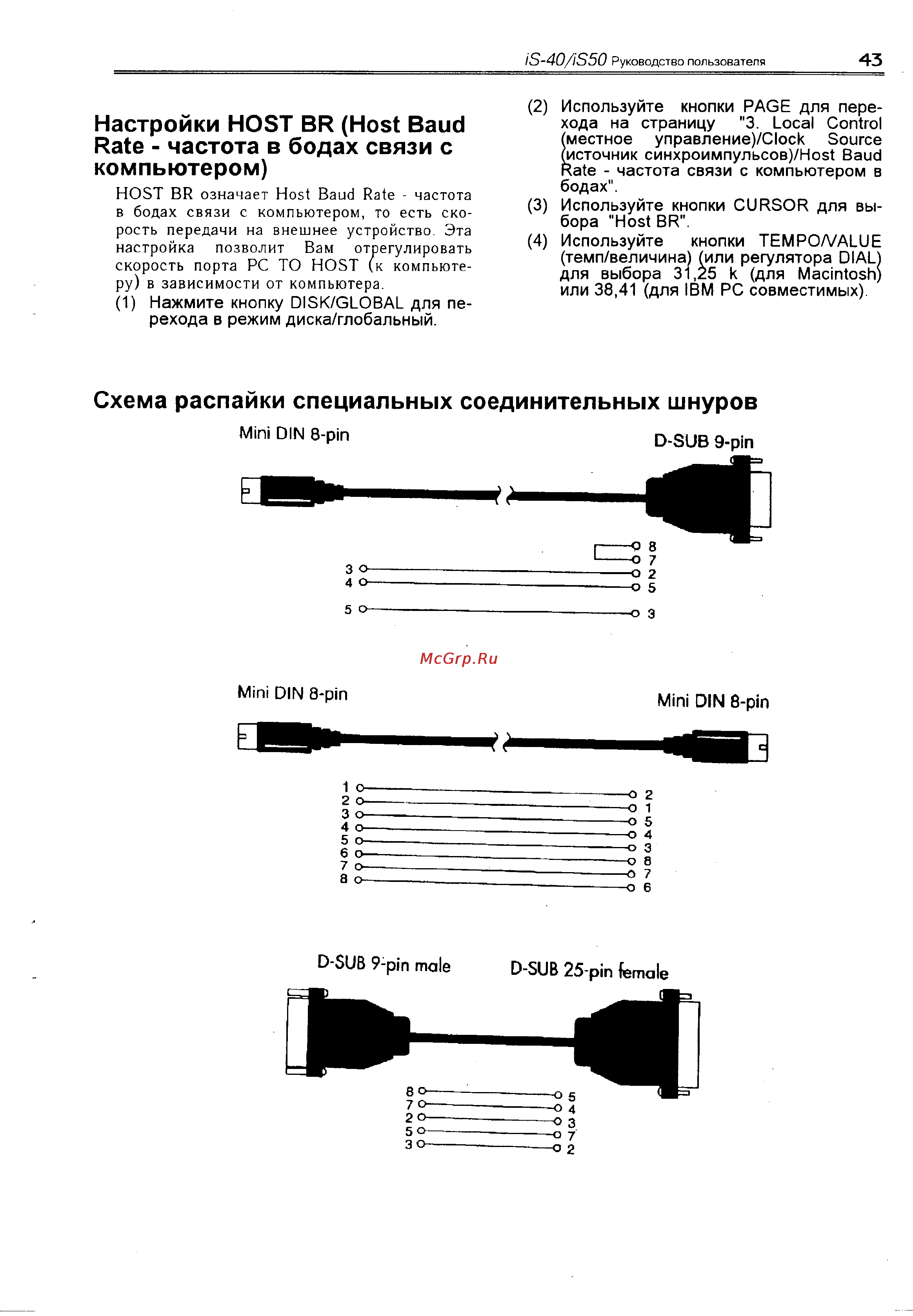 Korg iS50 [47/55] Настройки host br host baud rate частота в бодах связи с компьютером