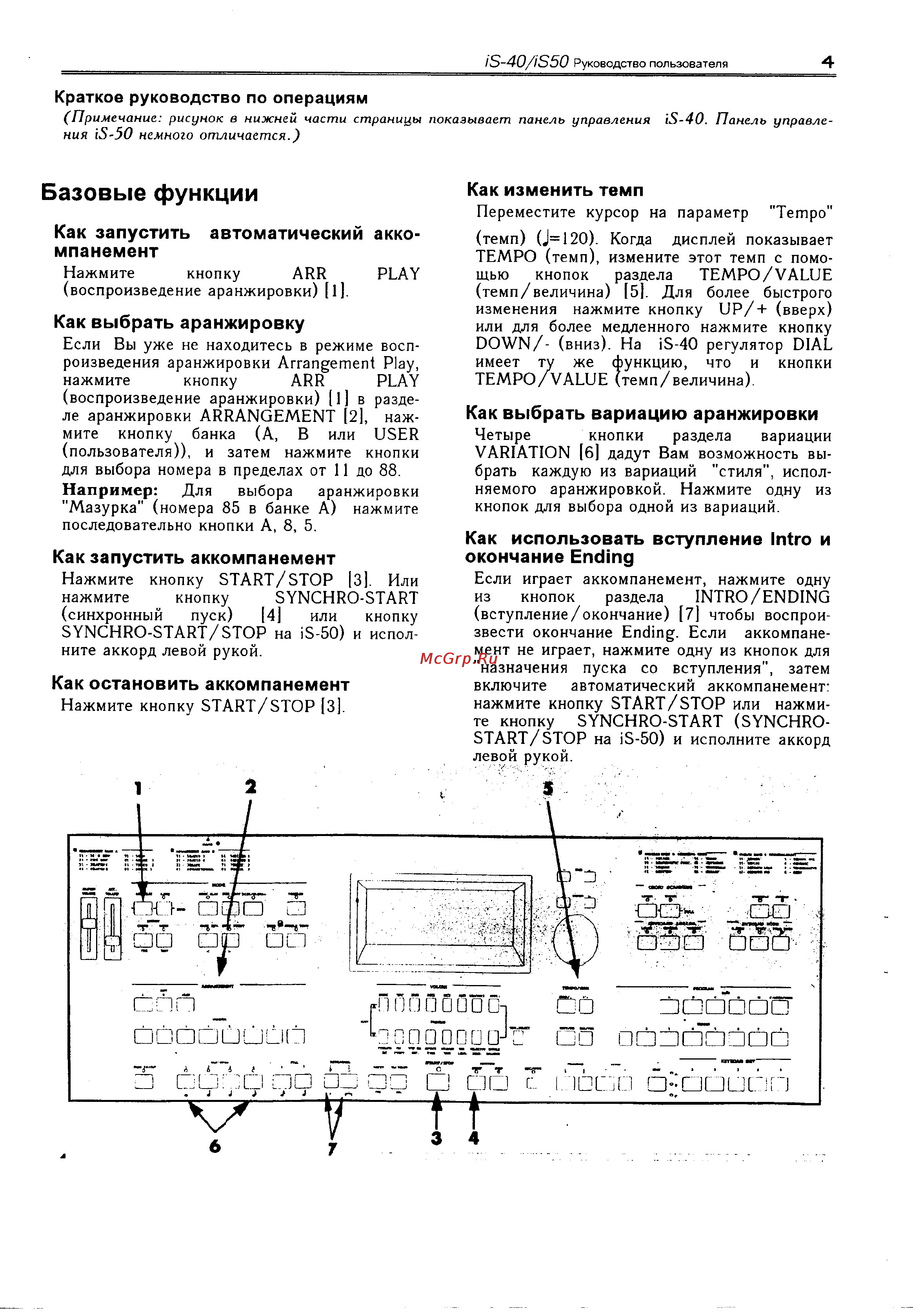 Korg iS50 [8/55] Базовые функции