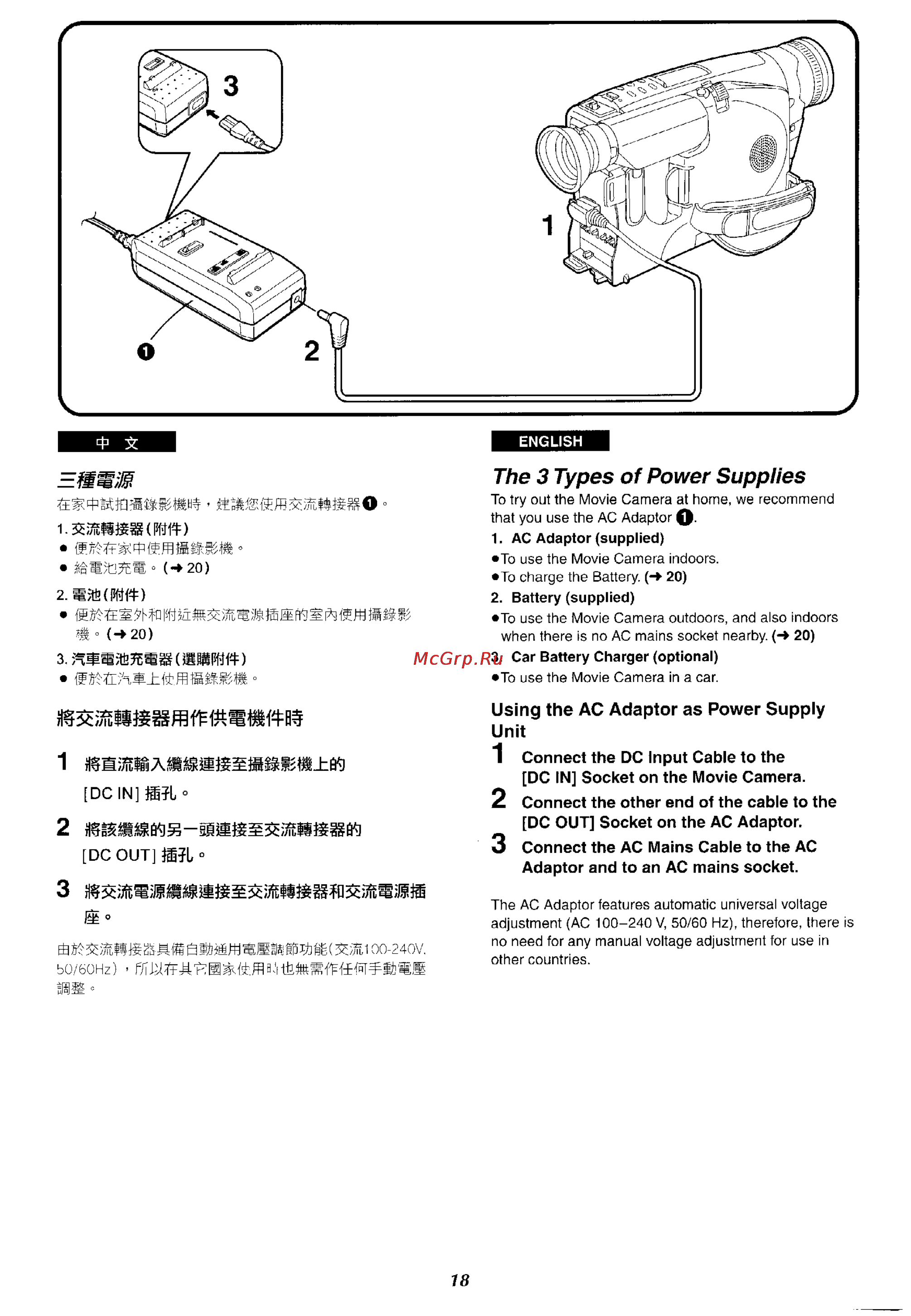 Panasonic NV-VX57 [14/183] The 3 types of power supplies