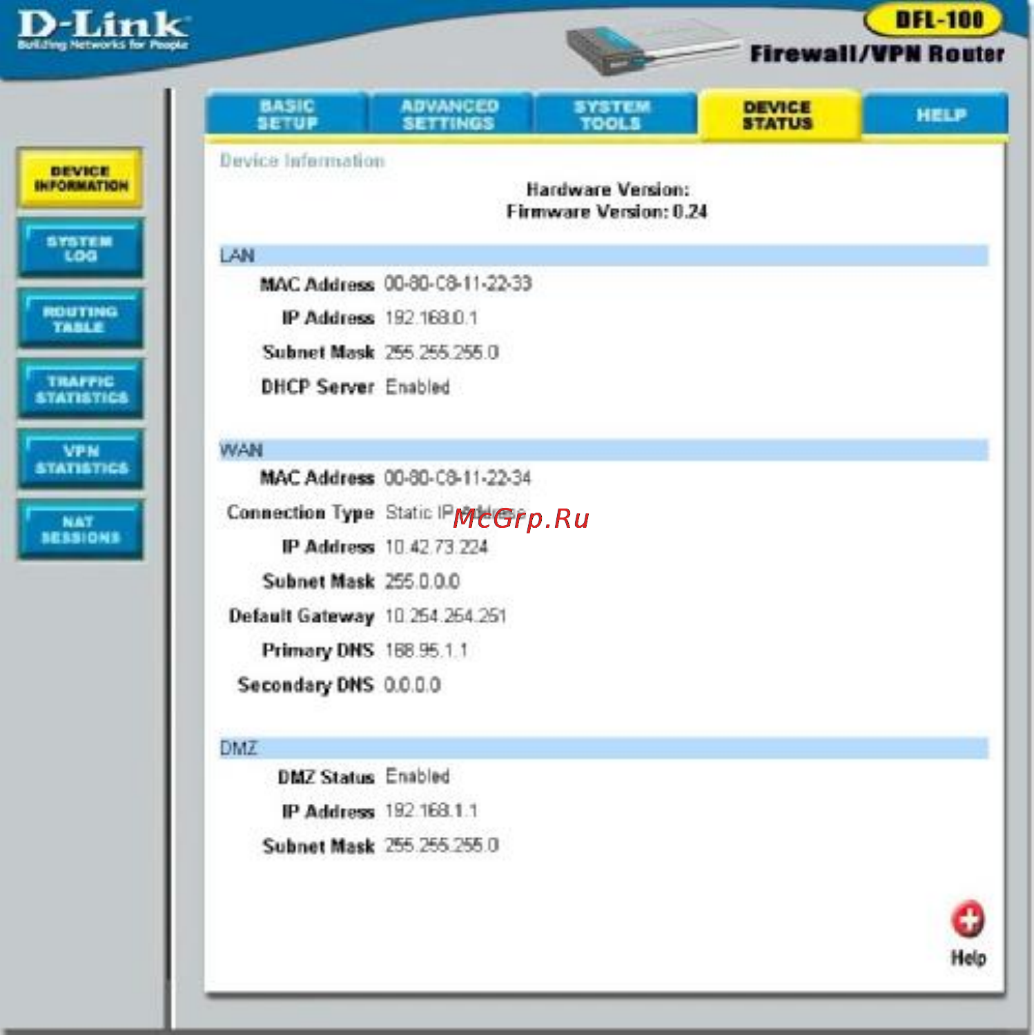 D-Link DFL-100 [63/97] Device status