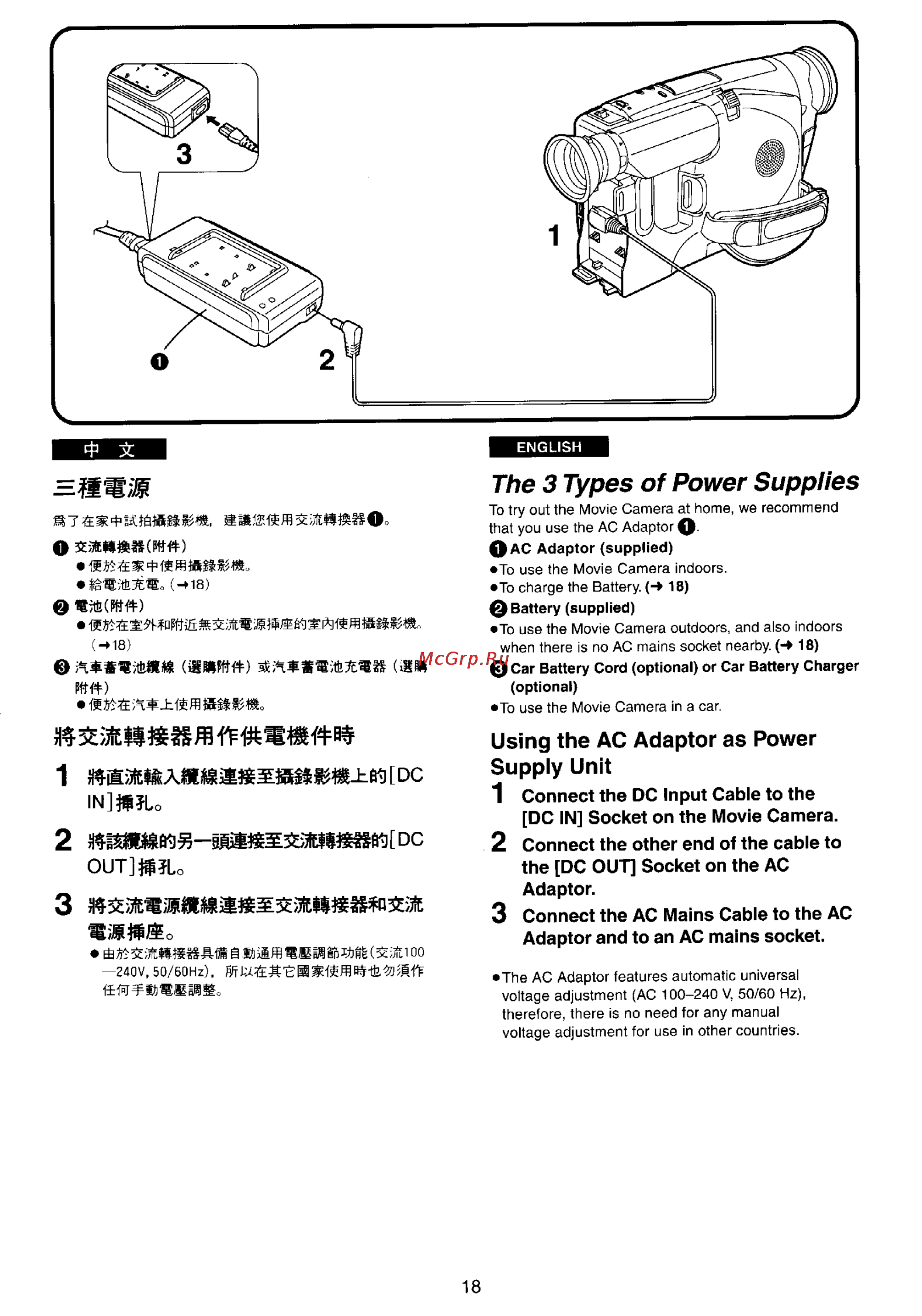 Panasonic NV-VX22EN [15/137] The 3 types of power supplies