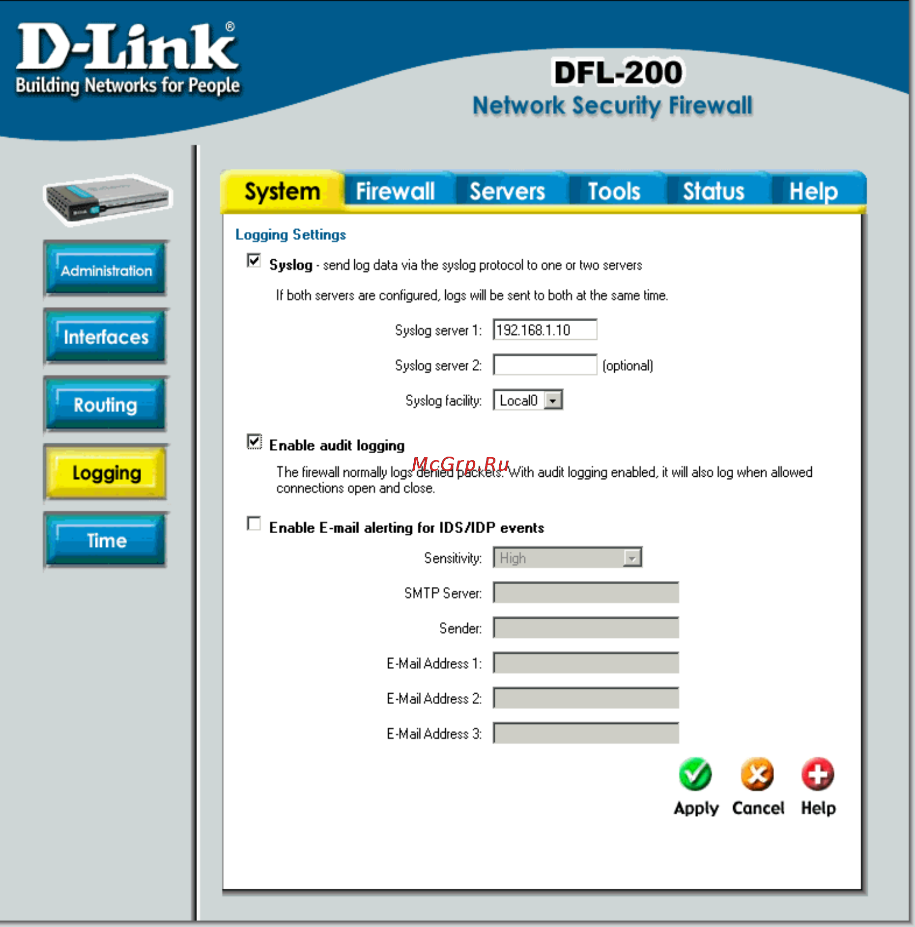 D-Link DFL-210 [22/133] Logging