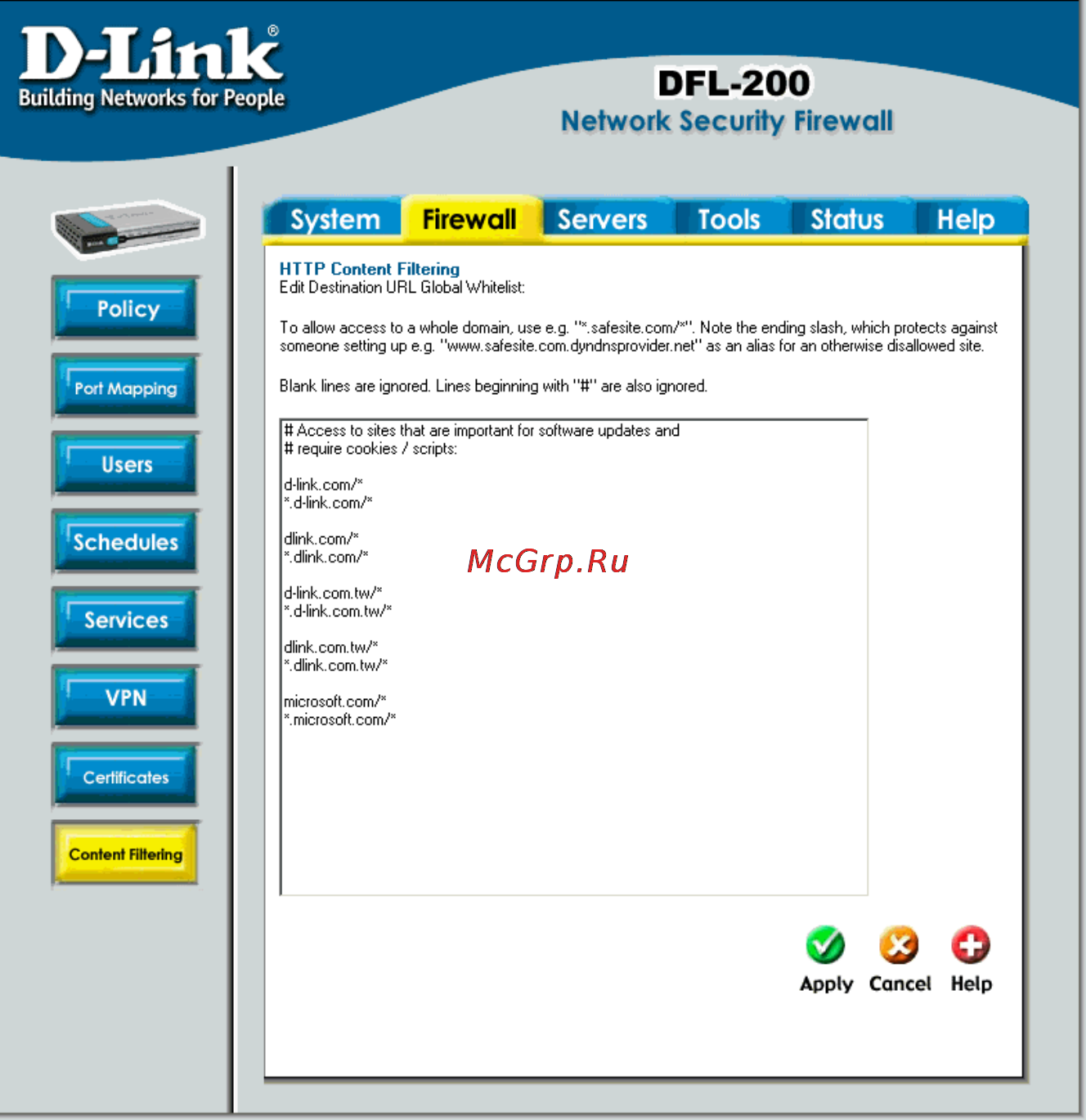 D-Link DFL-200 [56/133] Edit the url global whitelist