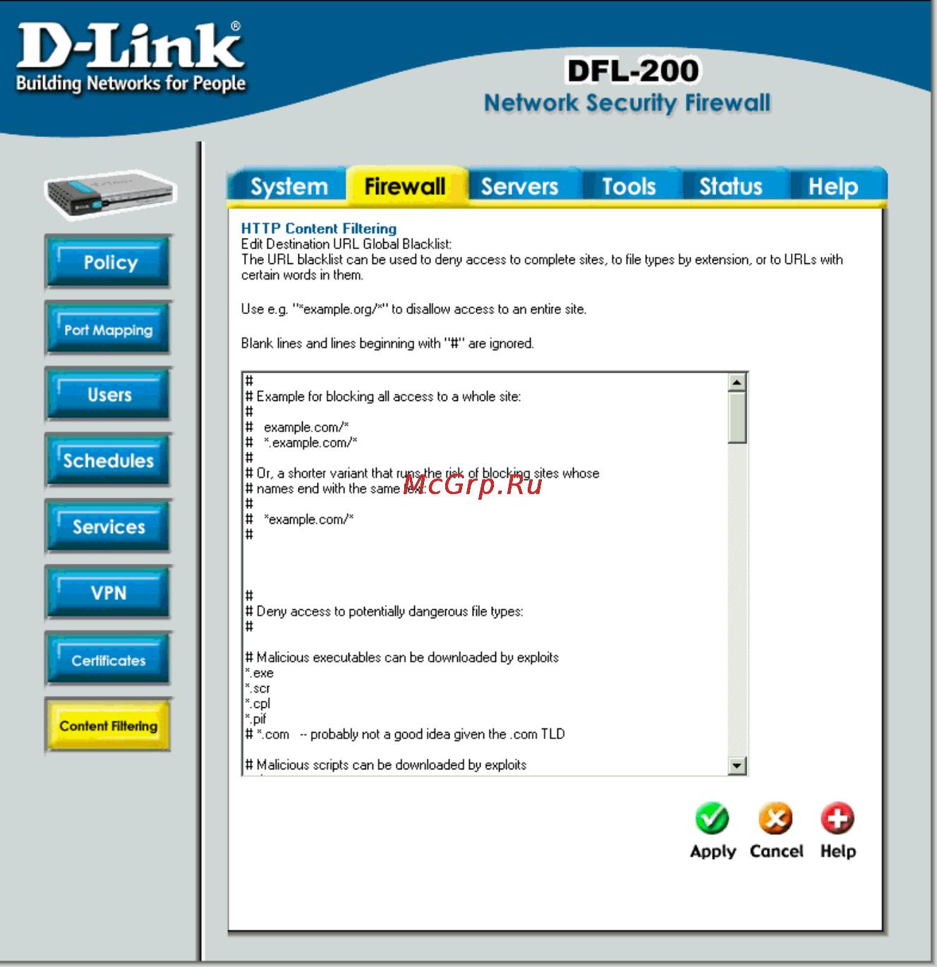 D-Link DFL-210 [57/133] Edit the url global blacklist