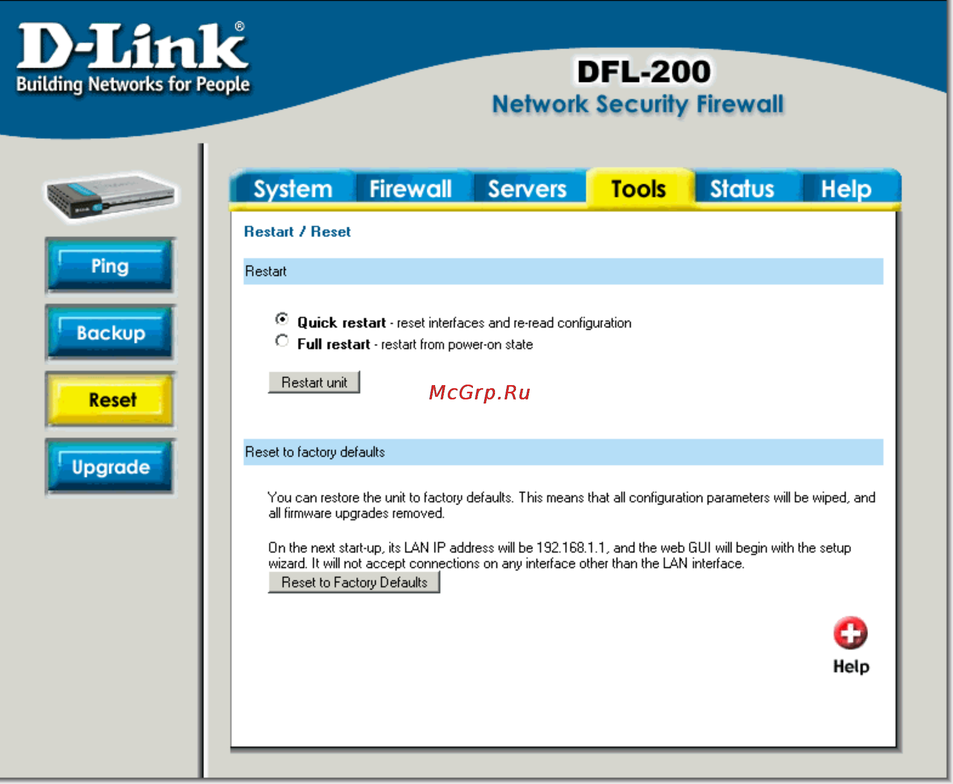 D-Link DFL-200 [66/133] Restart reset