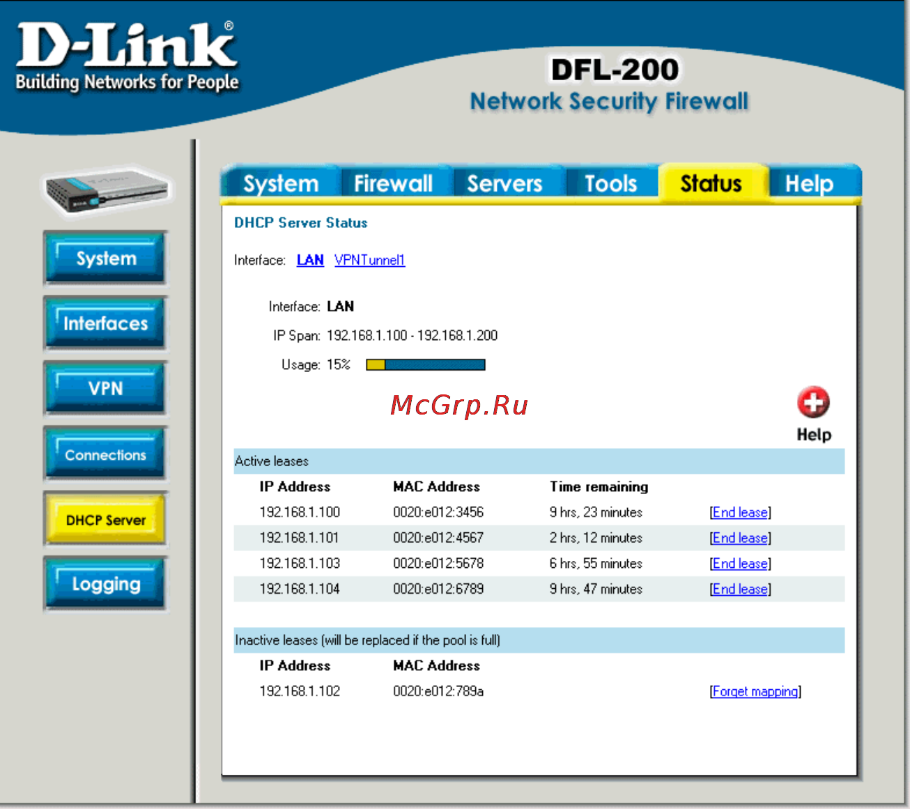 D-Link DFL-210 [74/133] Dhcp server