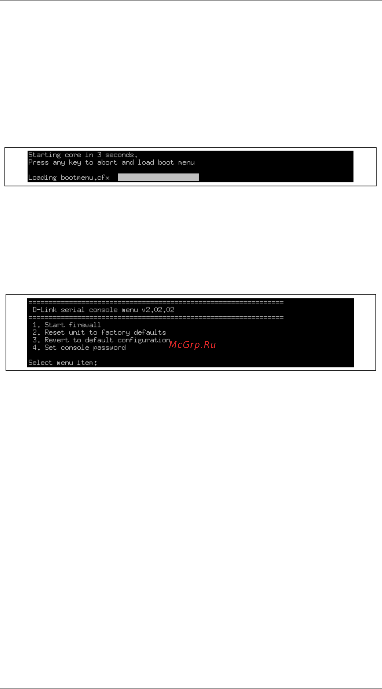 D-Link DFL-800 [49/552] Accessing the console boot menu