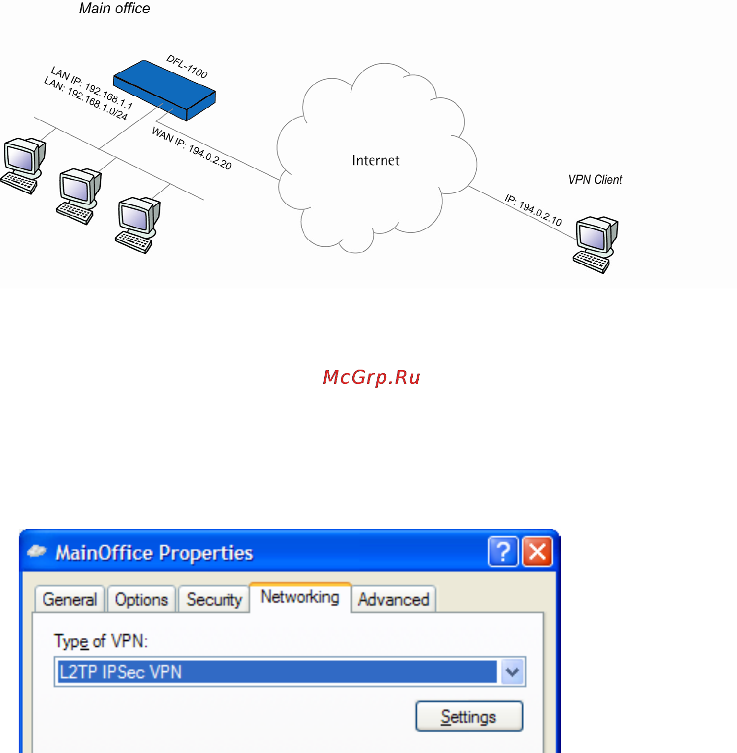 D-Link DFL-700 [115/131] Windows xp client and l2tp server