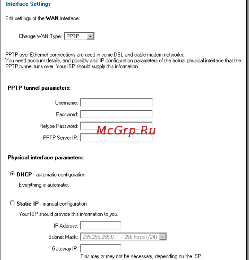D-Link DFL-700 [18/131] Wan interface settings using pptp