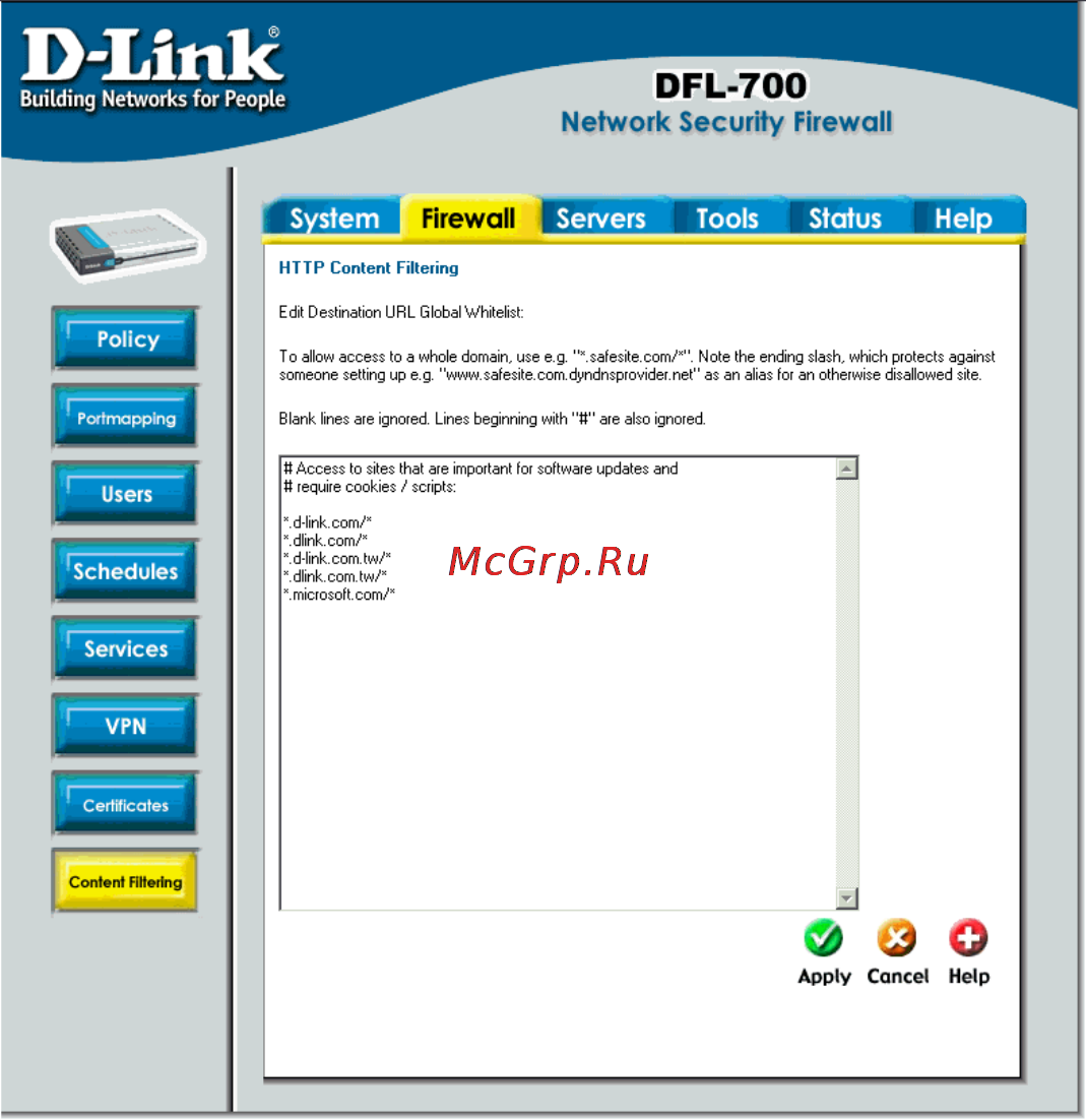 D-Link DFL-700 [61/131] Edit the url global whitelist