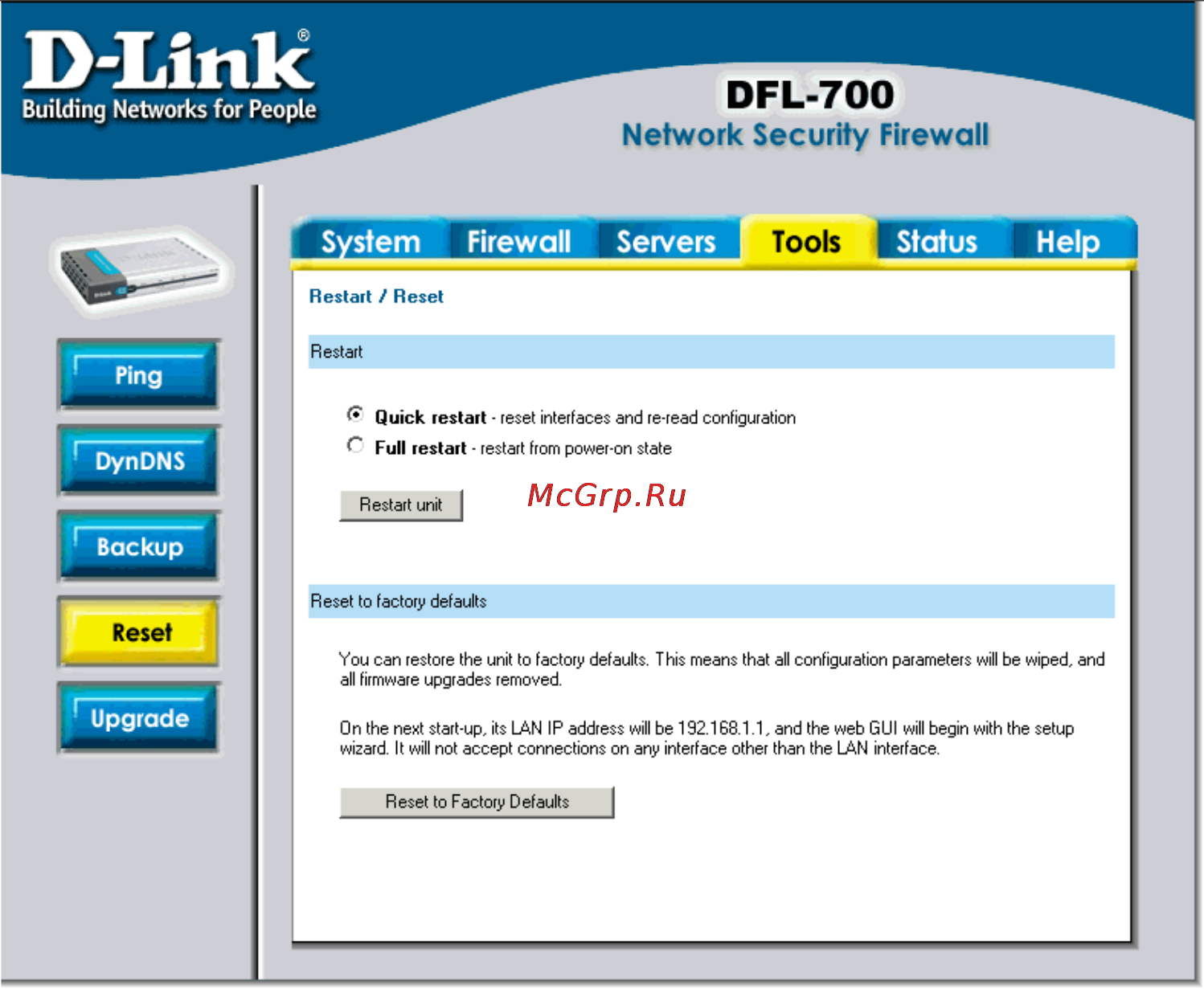 D-Link DFL-700 [71/131] Restart reset