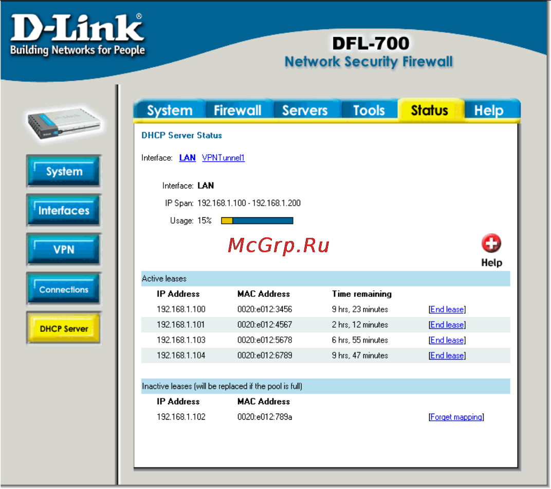 D-Link DFL-700 [78/131] Dhcp server