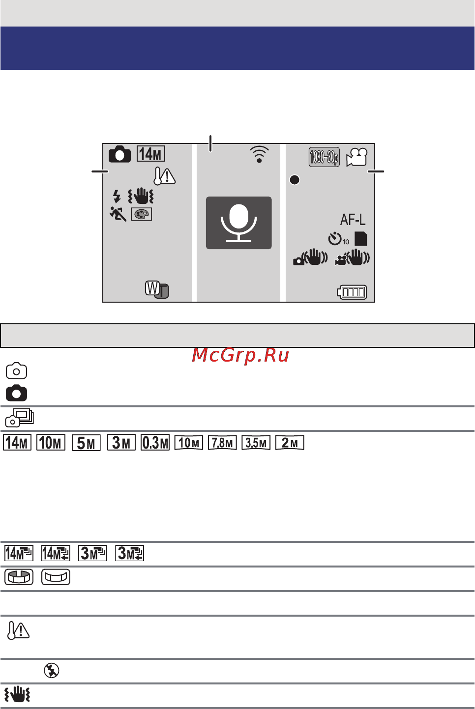 Panasonic HX-DC2 [160/186] Индикаторы жк дисплея