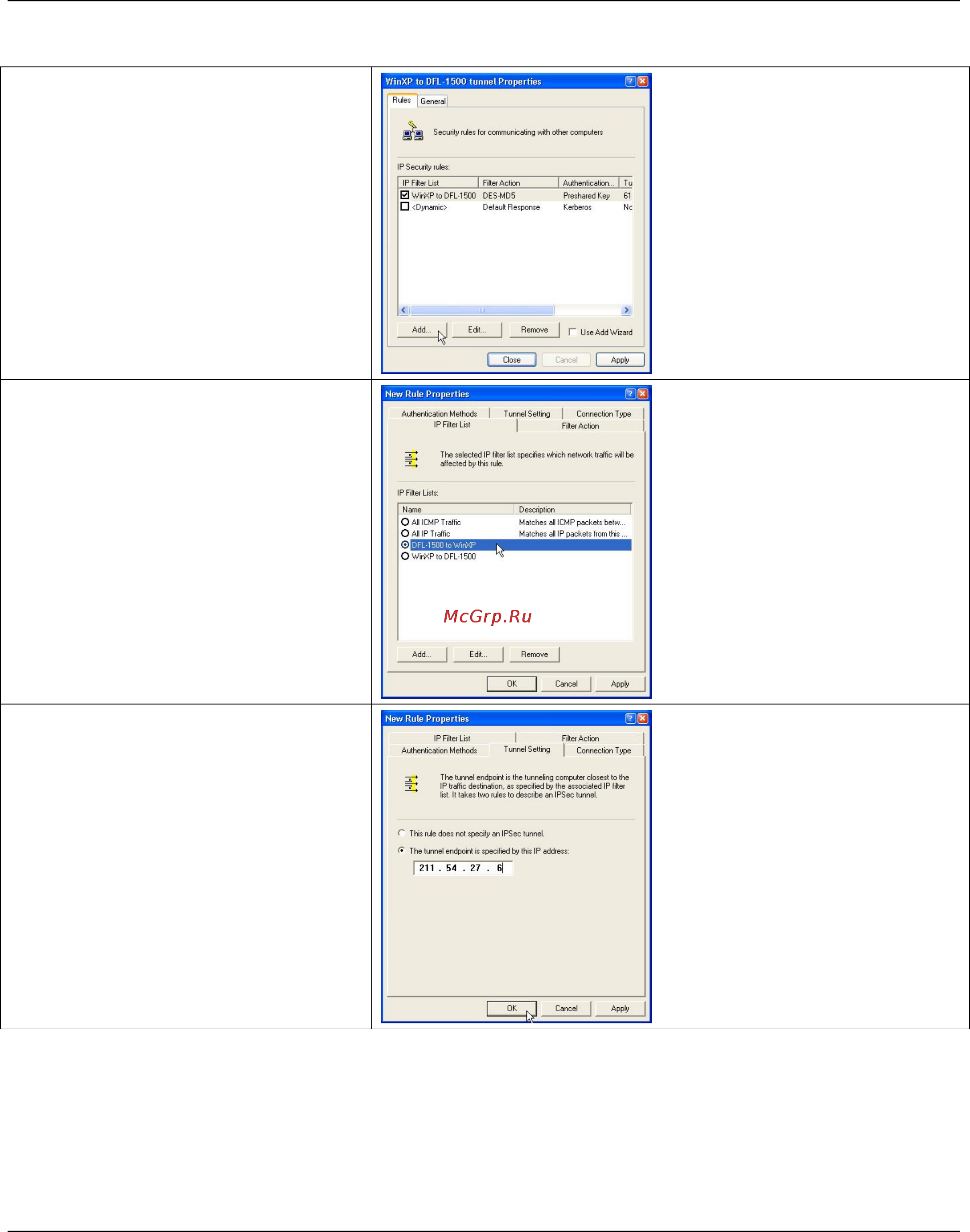D-Link DFL-1500 [186/271] Configure a rule for dfl 1500 to winxp client