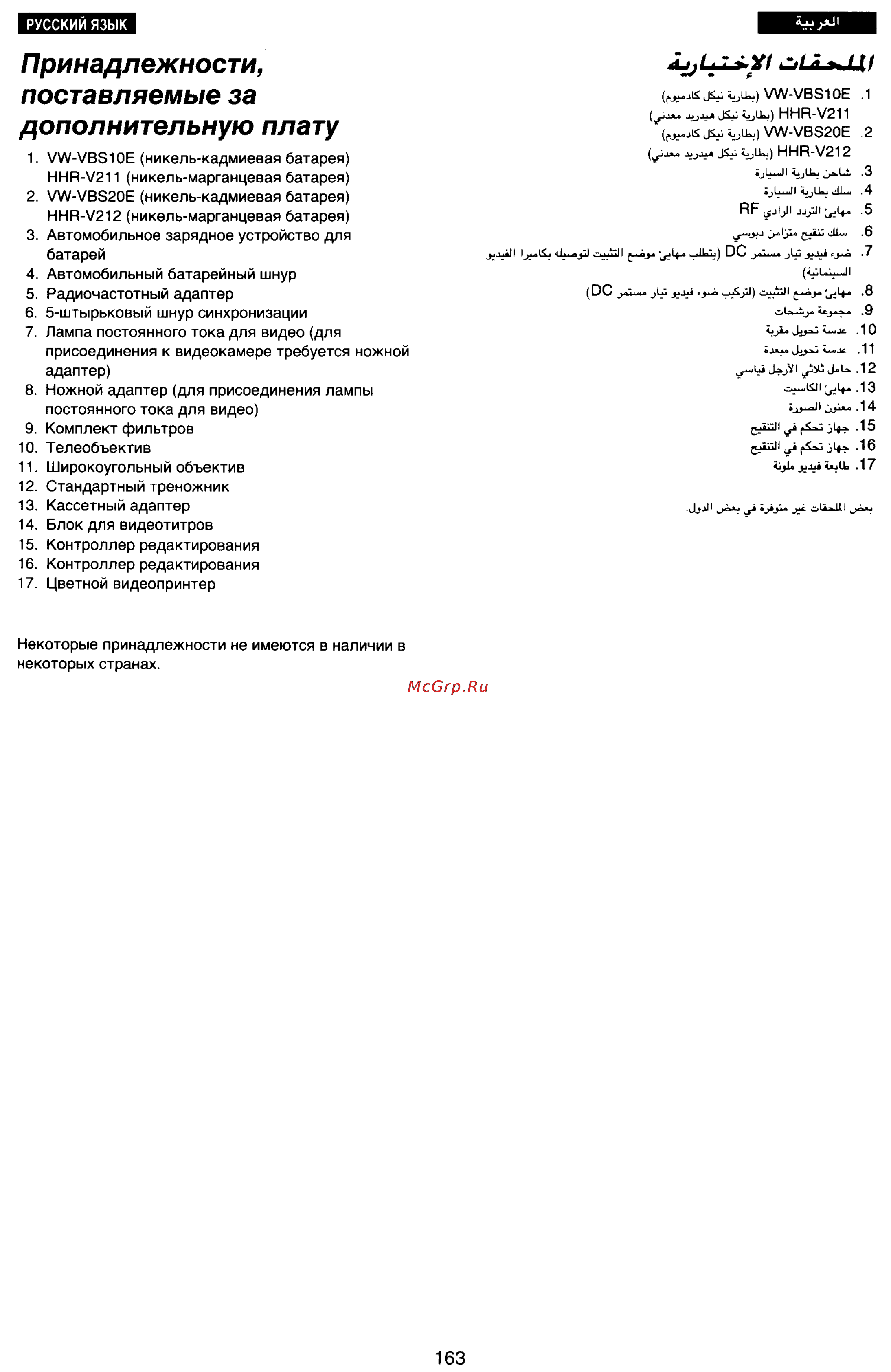 Panasonic NV-RX77EN [152/155] Принадлежности поставляемые за дополнительную плату