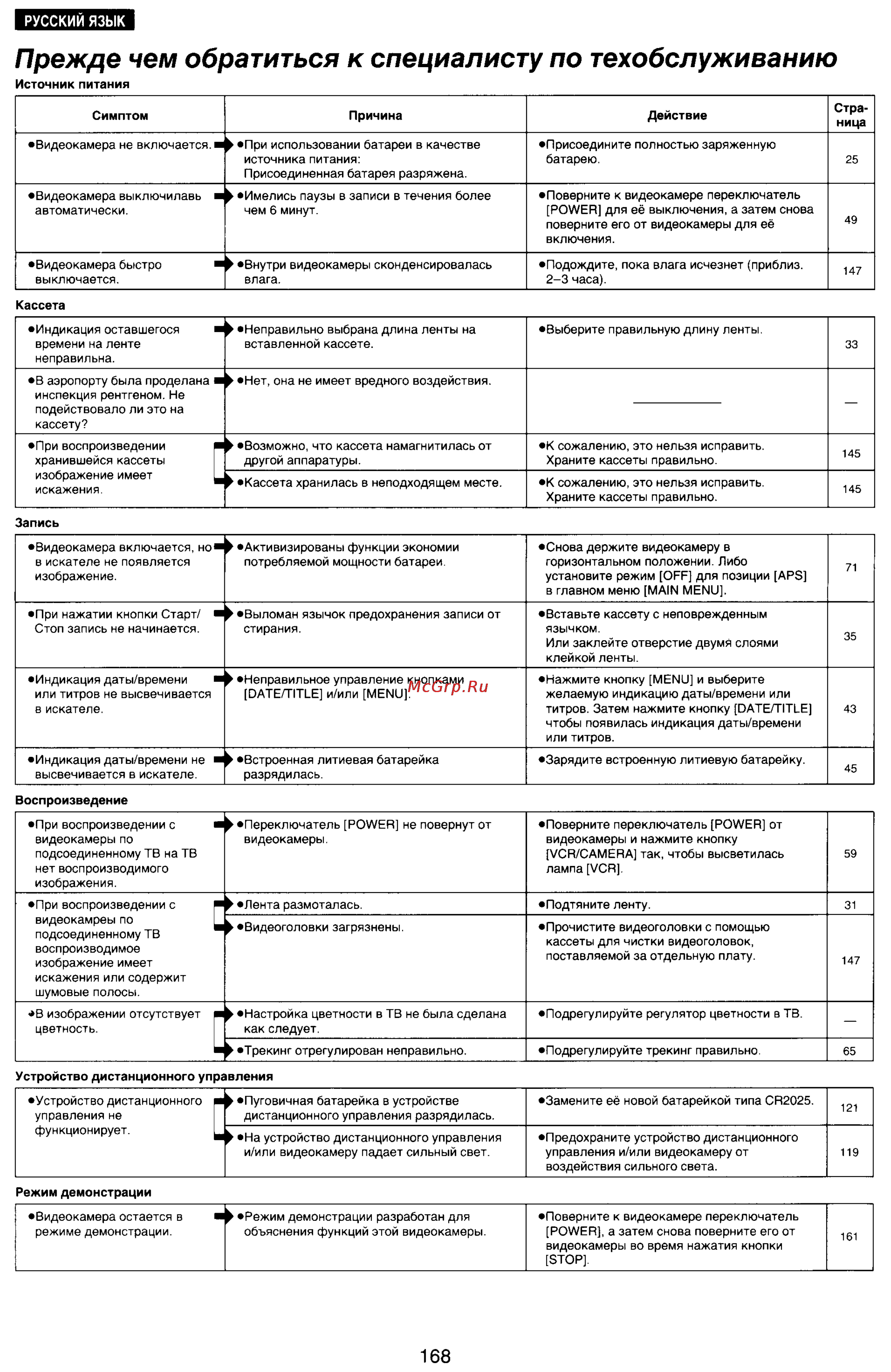 Panasonic NV-RX77EN [154/155] Прежде чем обратиться к специалисту по техобслуживанию