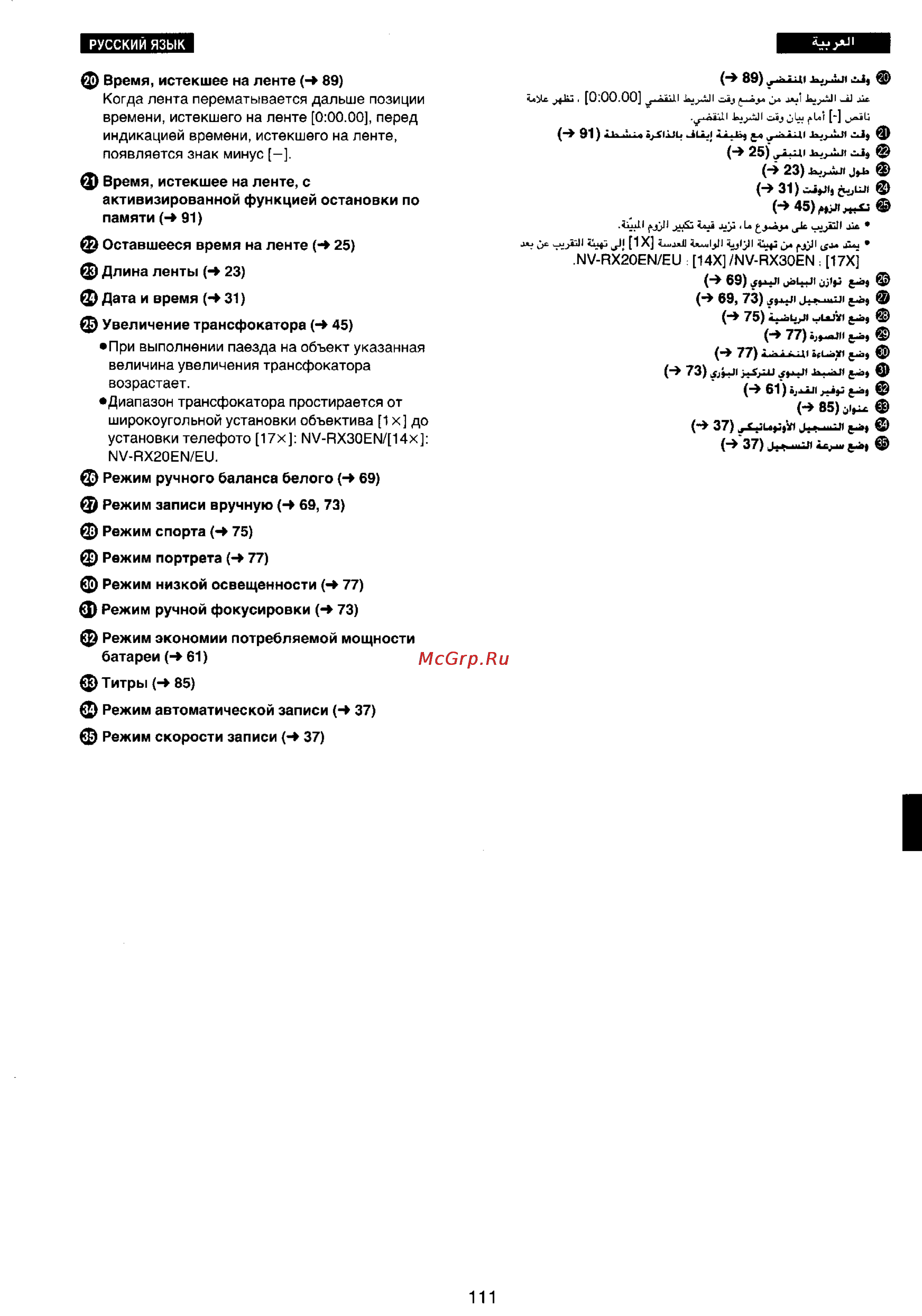 Panasonic NV-RX20EN [102/106] Когда лента перематывается дальше позиции времени истекшего на ленте 0 00 0 перед индикацией времени истекшего на ленте появляется знак минус