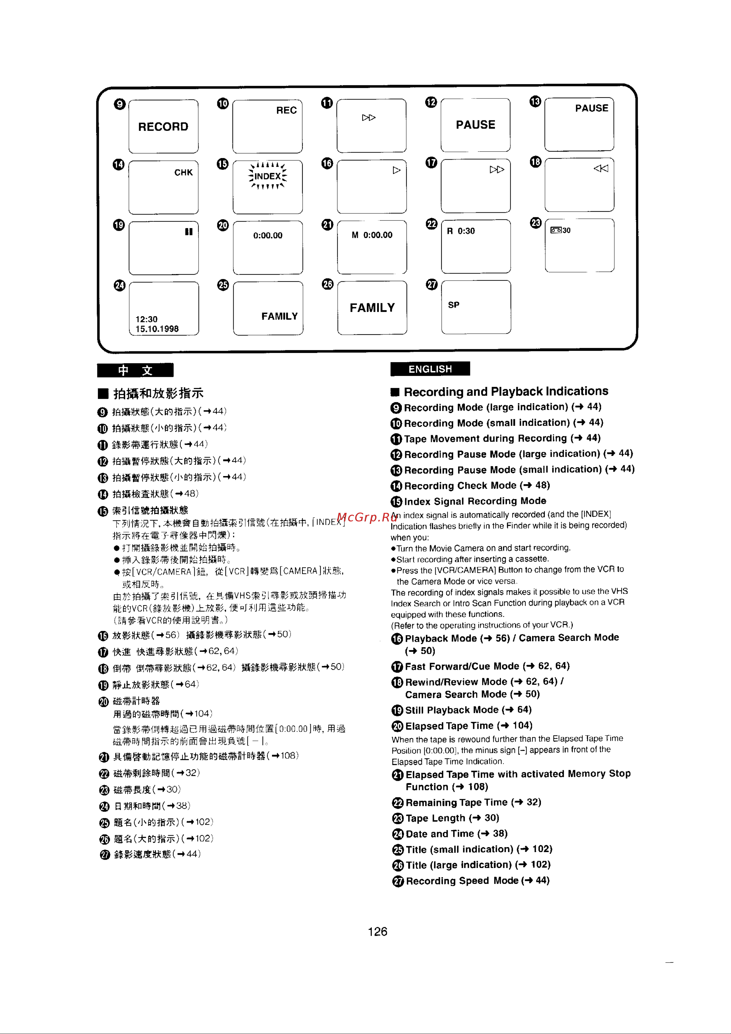 Panasonic NV-RX22EN [117/124] Recording and playback indications