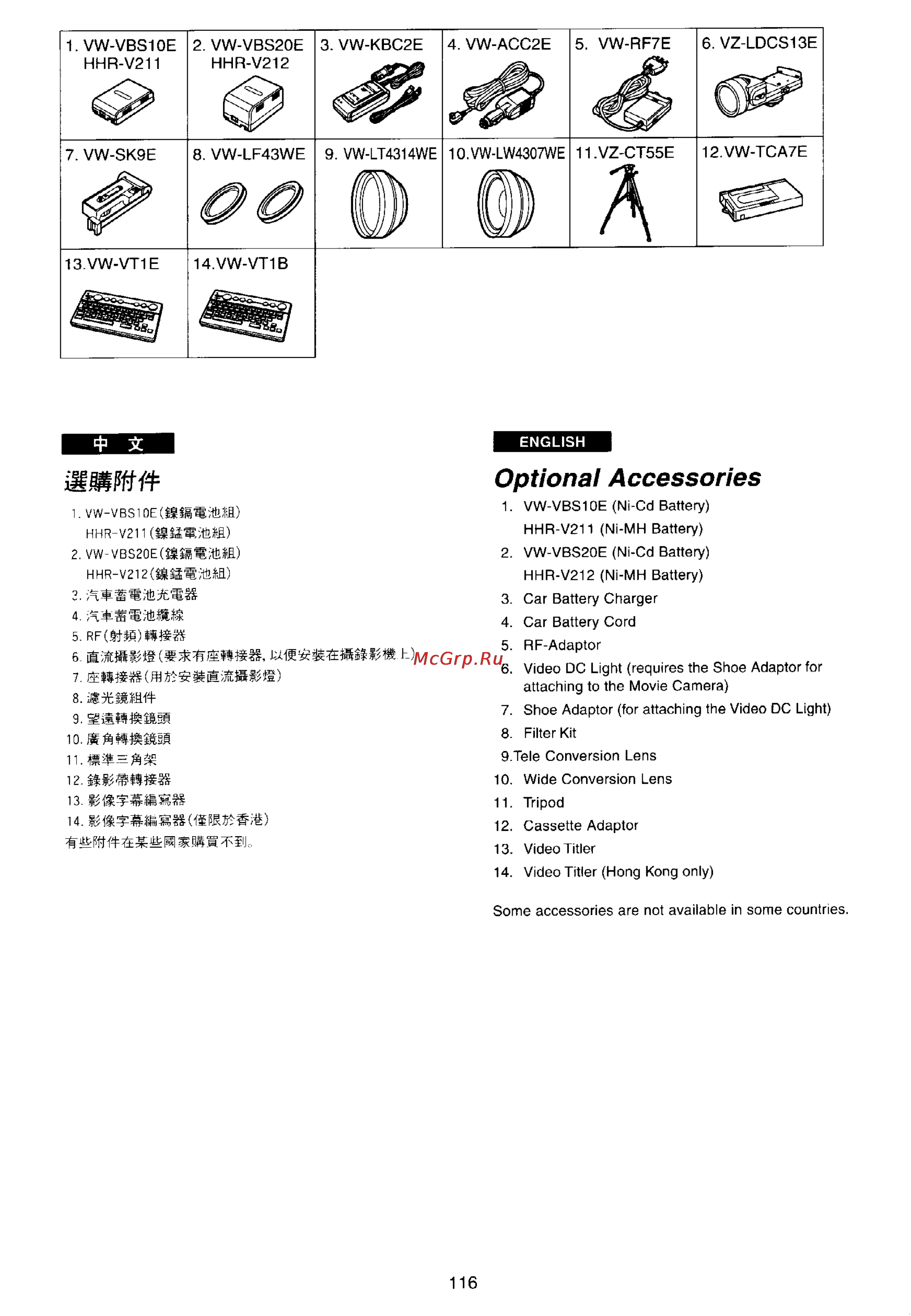 Panasonic NV-RX11EU [107/110] Optional accessories