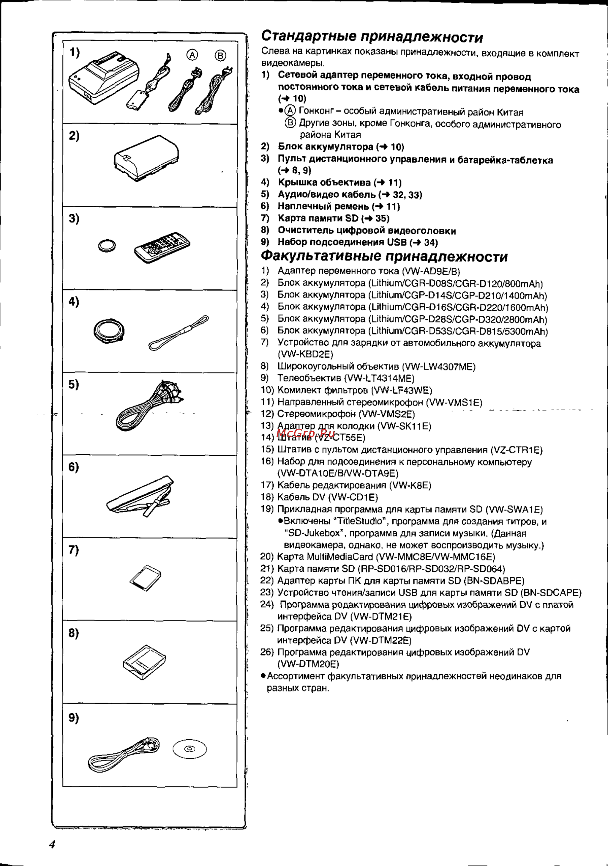Panasonic NV-MX8EN [4/60] Стандартные принадлежности