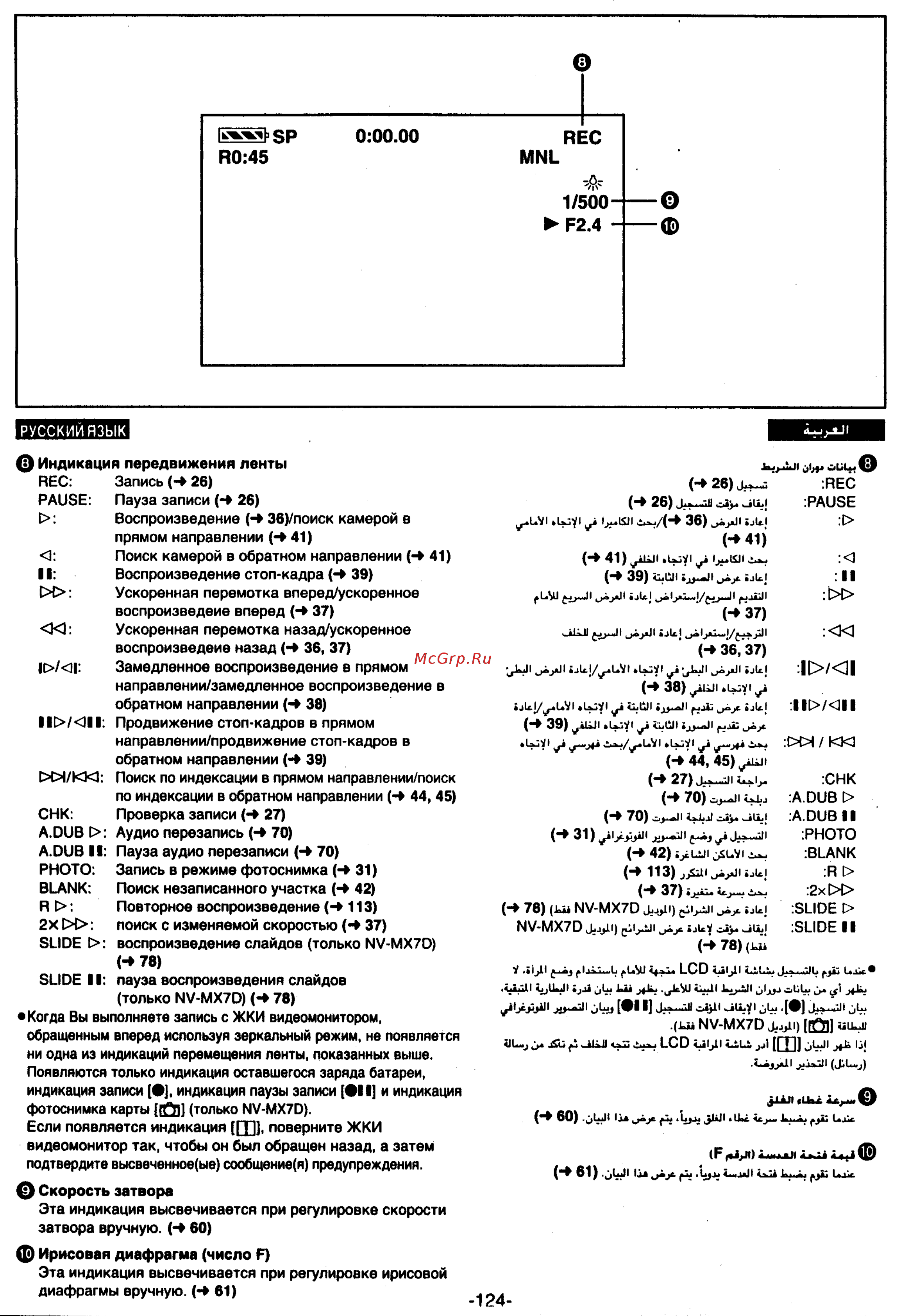 Panasonic NV-MX7DEN [124/139] Индикация передвижения ленты