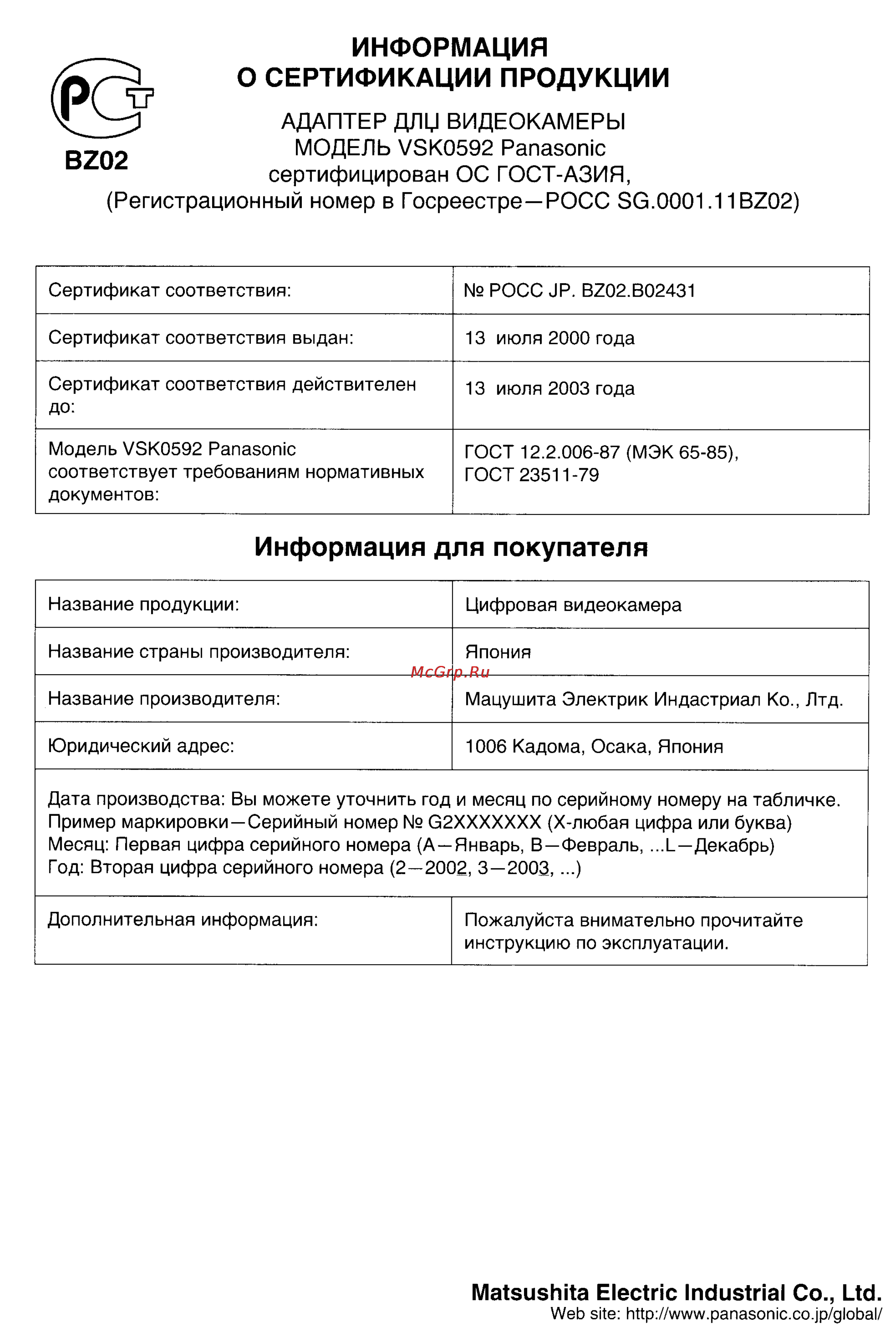 Panasonic NV-MX500EN [62/76] Информация
