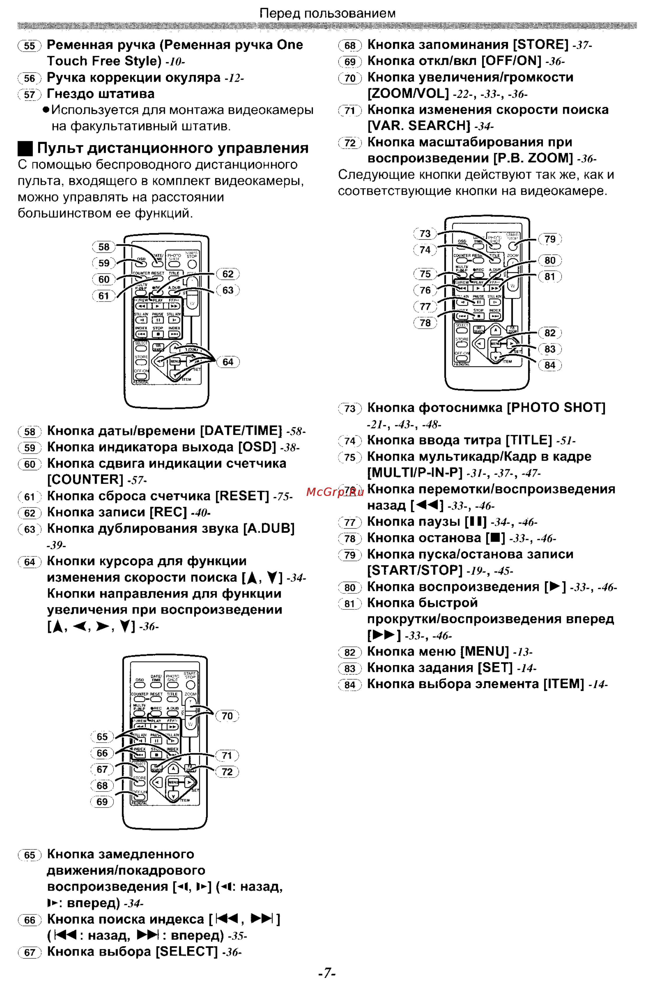 Panasonic NV-GS70EN [7/101] Пульт дистанционного управления
