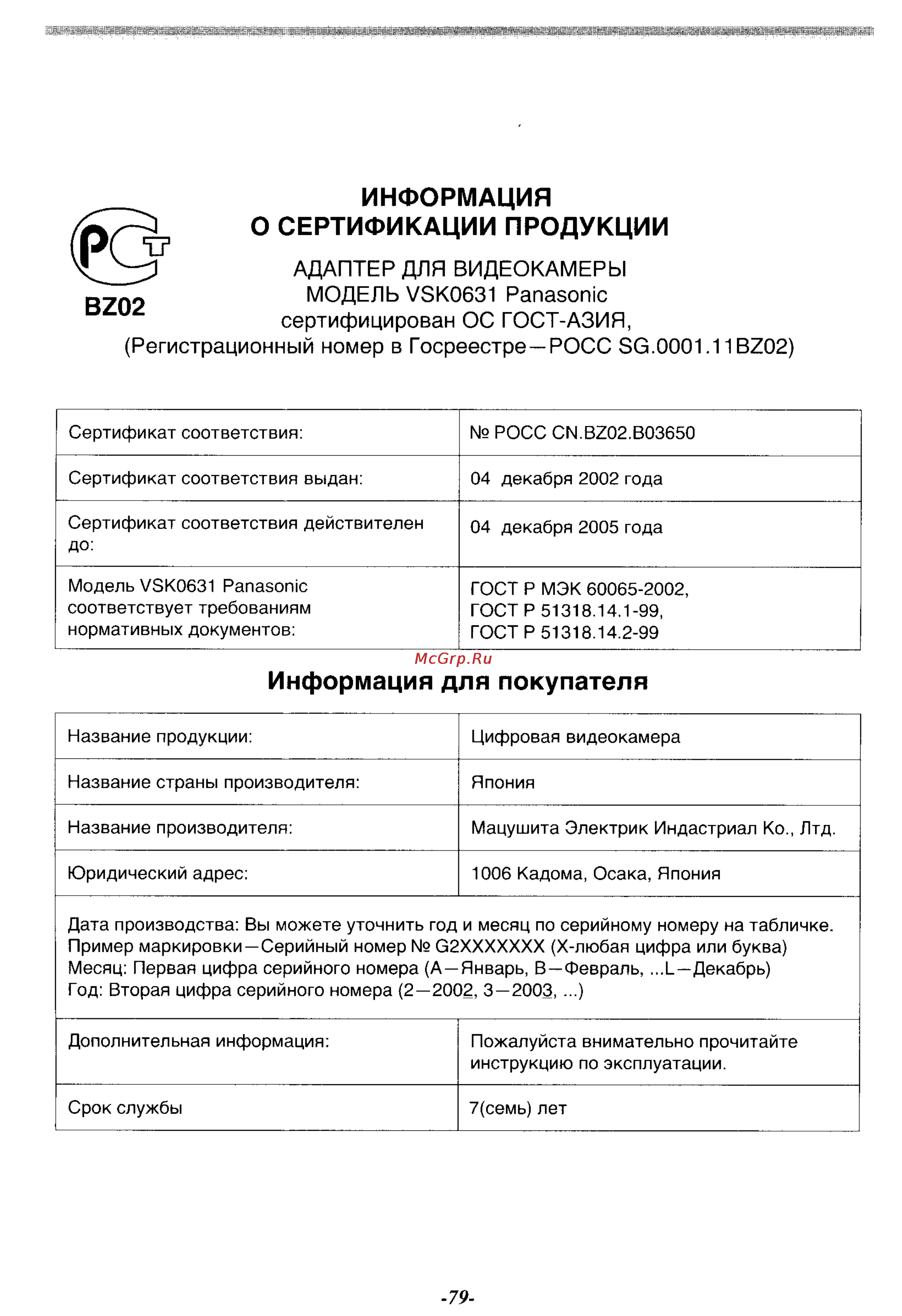 Panasonic NV-GS70EN [79/101] Информация