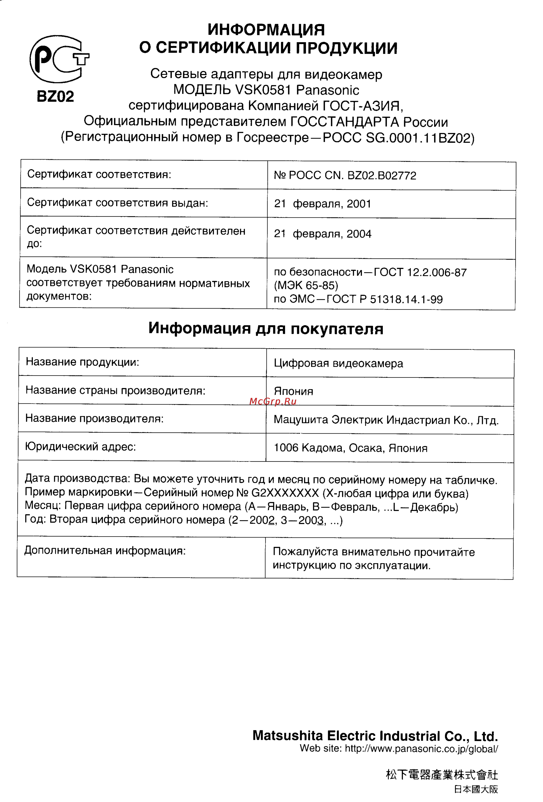 Panasonic NV-GS5EN [55/55] Информация