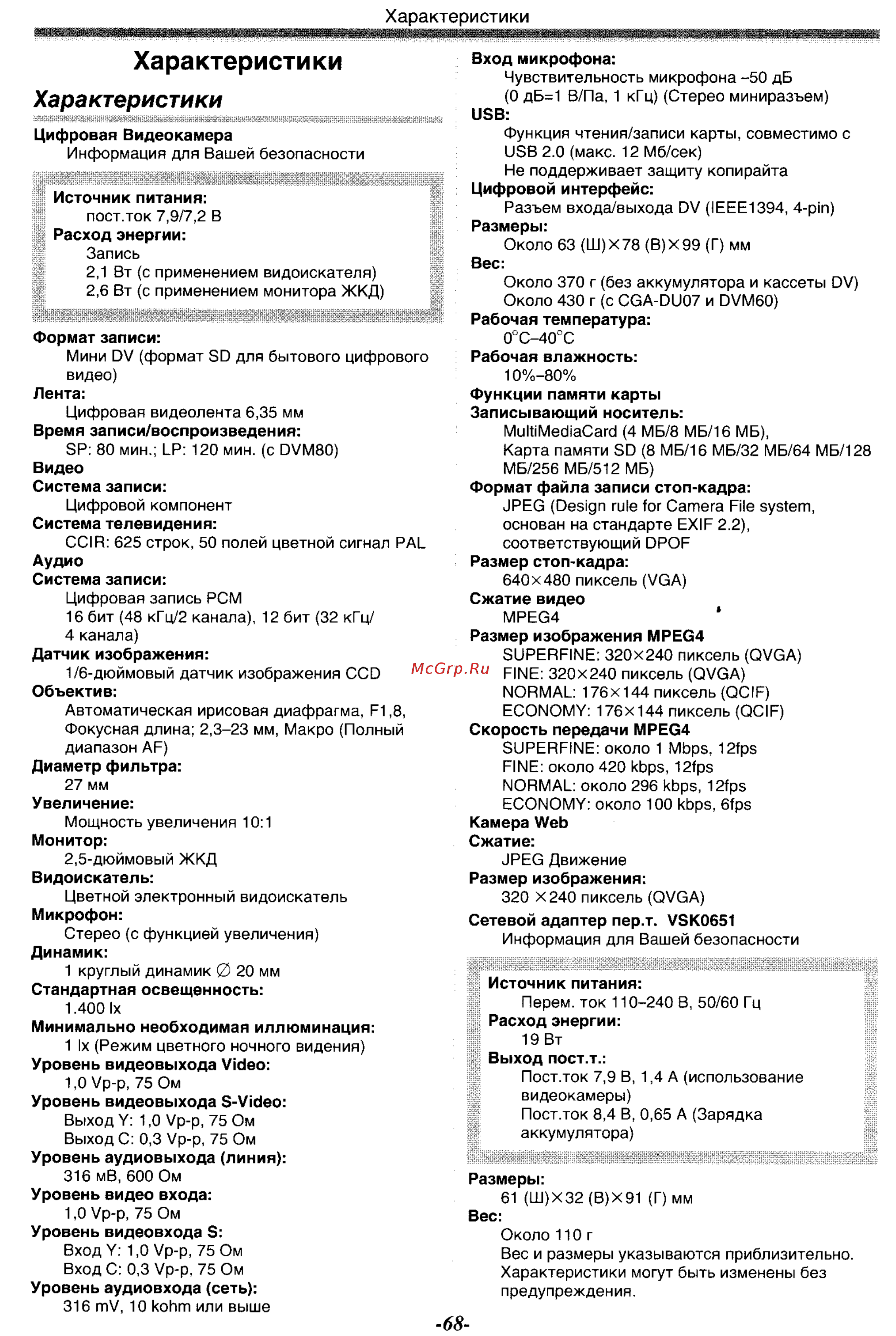 Panasonic NV-GS55GC [68/93] Характеристики