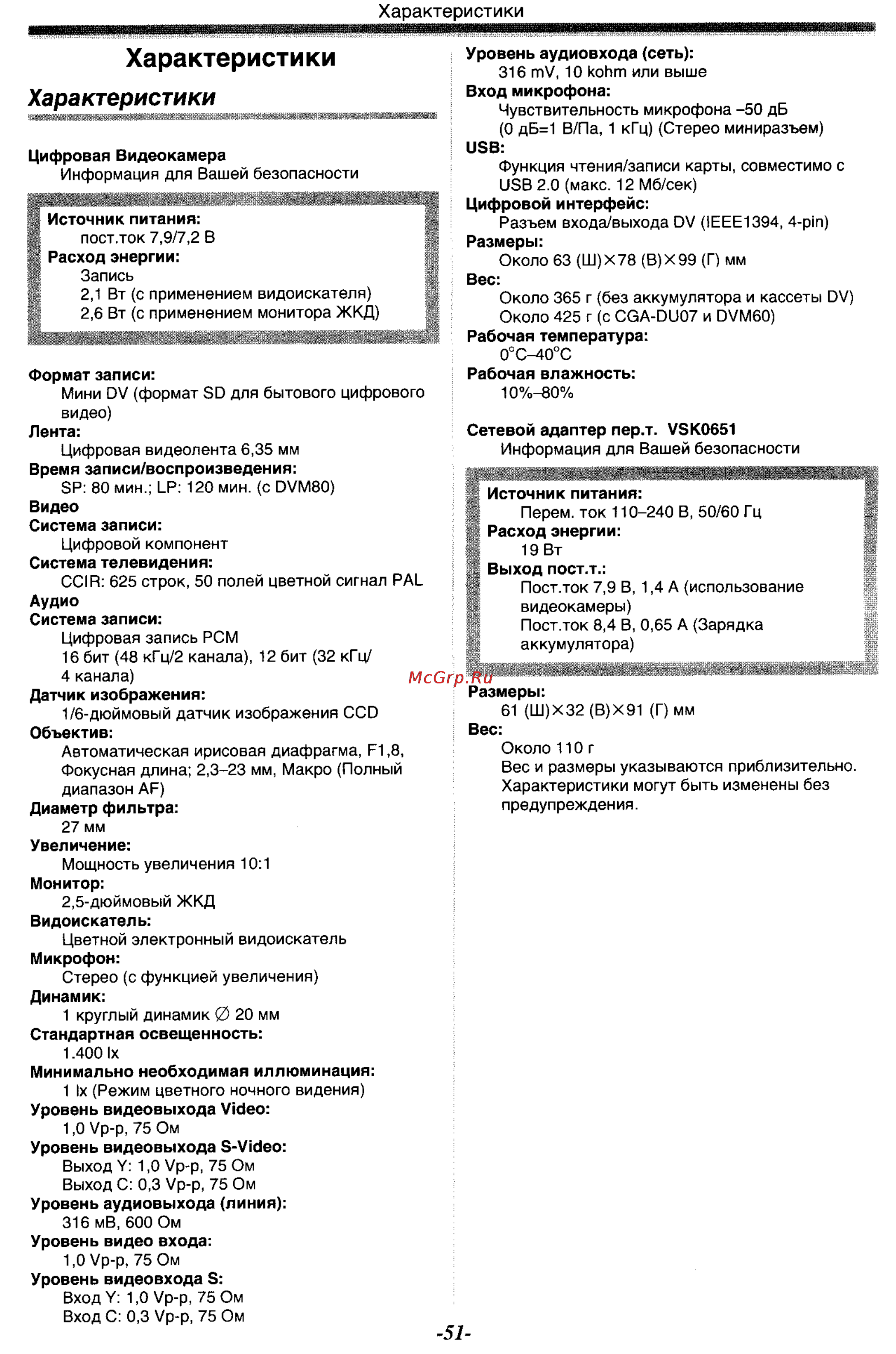 Panasonic NV-GS33GC [51/71] Характеристики