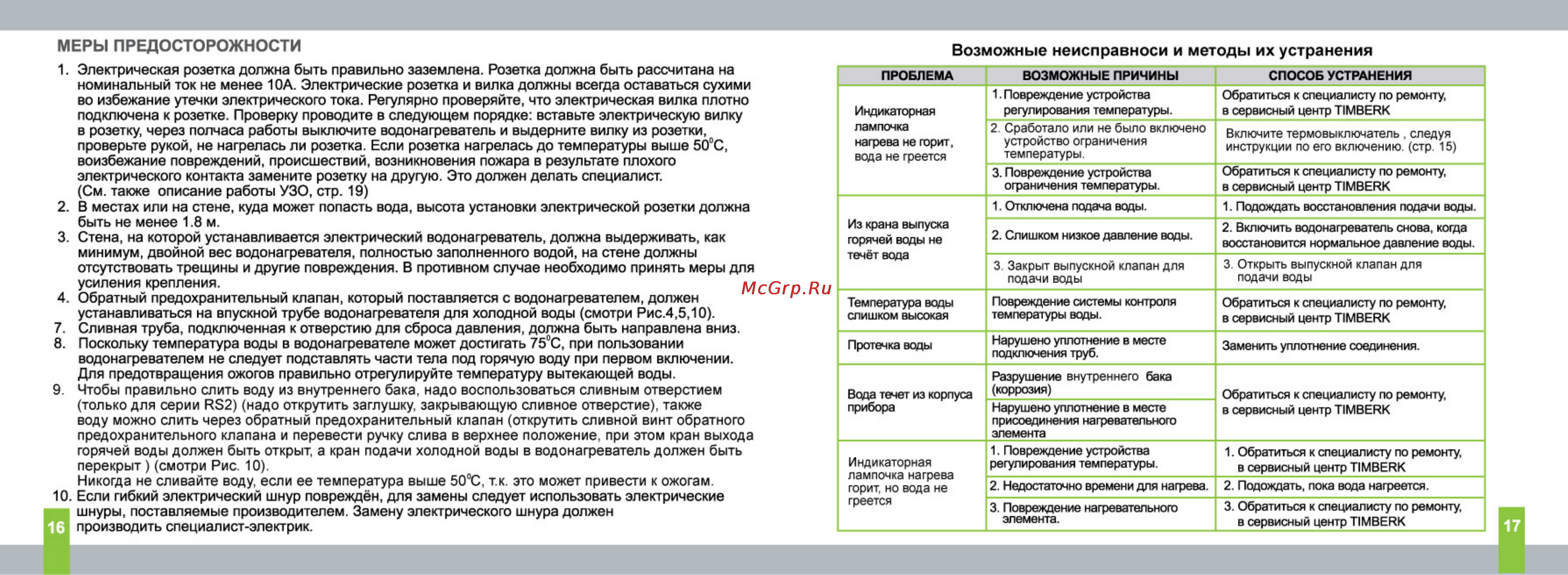 Timberk SWH RS2 80 H Инструкция по эксплуатации онлайн [9/10] 18048